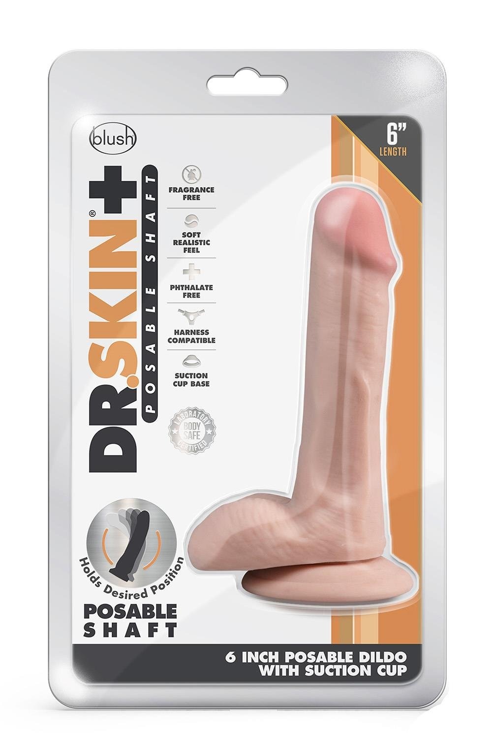 Фалоімітатор реалістичний з яєчками Blush Dr Skin Plus Posable присоска, тілесний