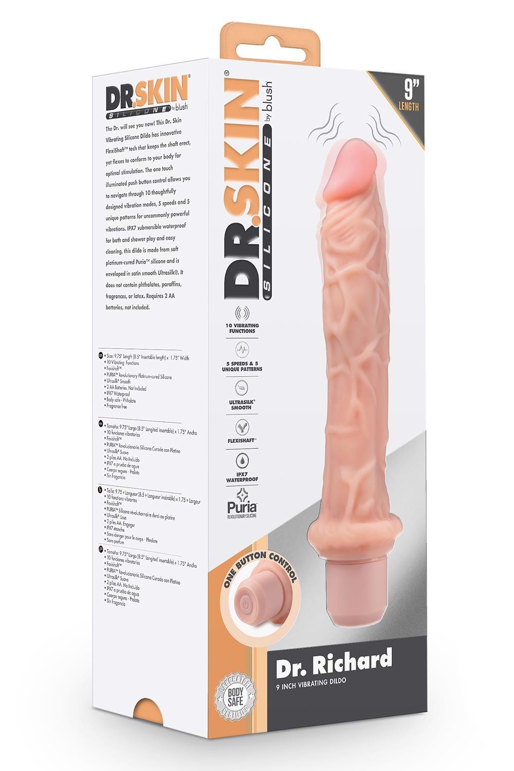Вібратор реалістичний із випуклими венками Blush Dr. Skin Dr. Richard, бежевий