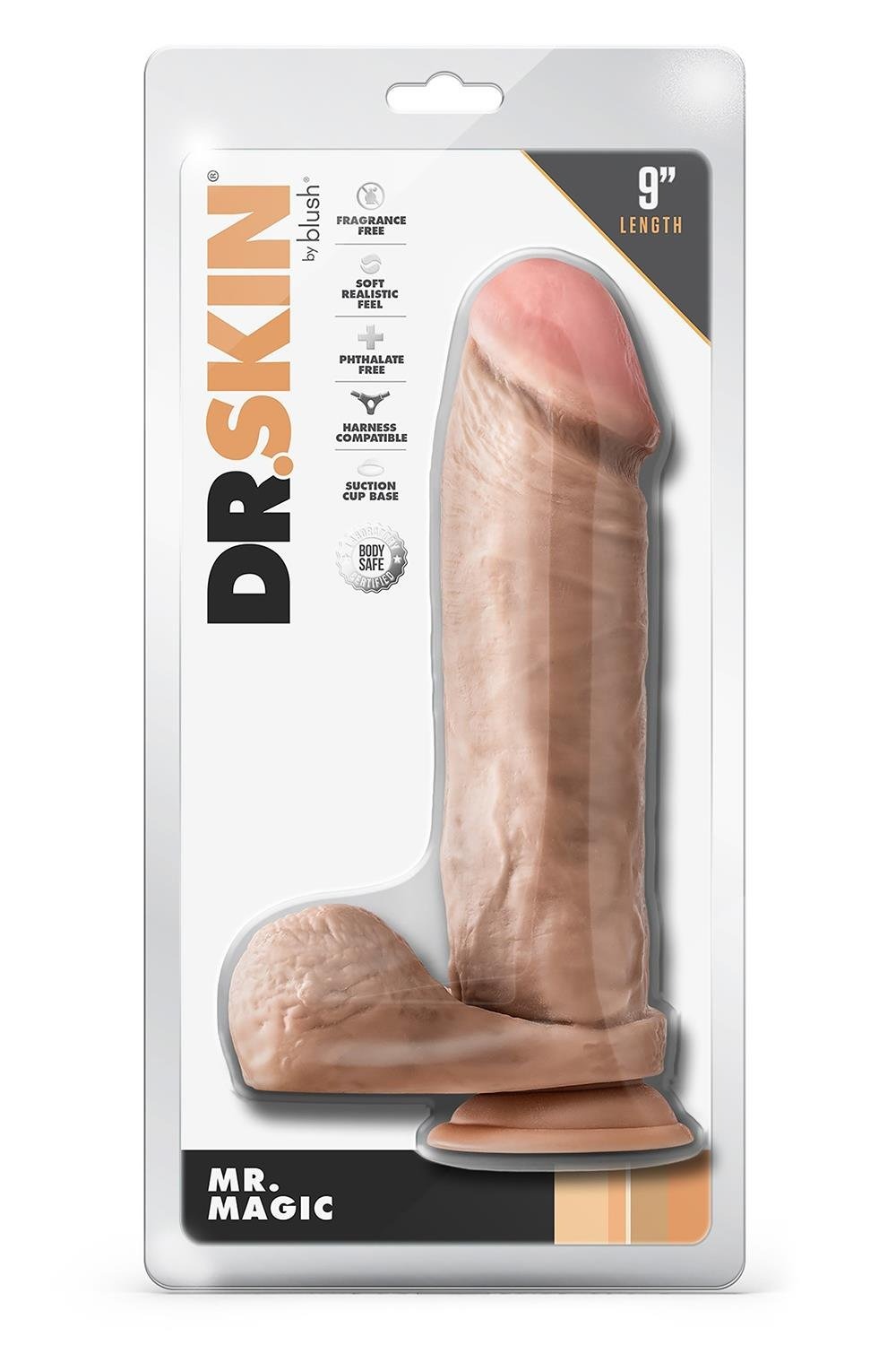 Фалоімітатор реалістичний з яєчками Blush Dr Skin Mr Magic на присосці, бежевий