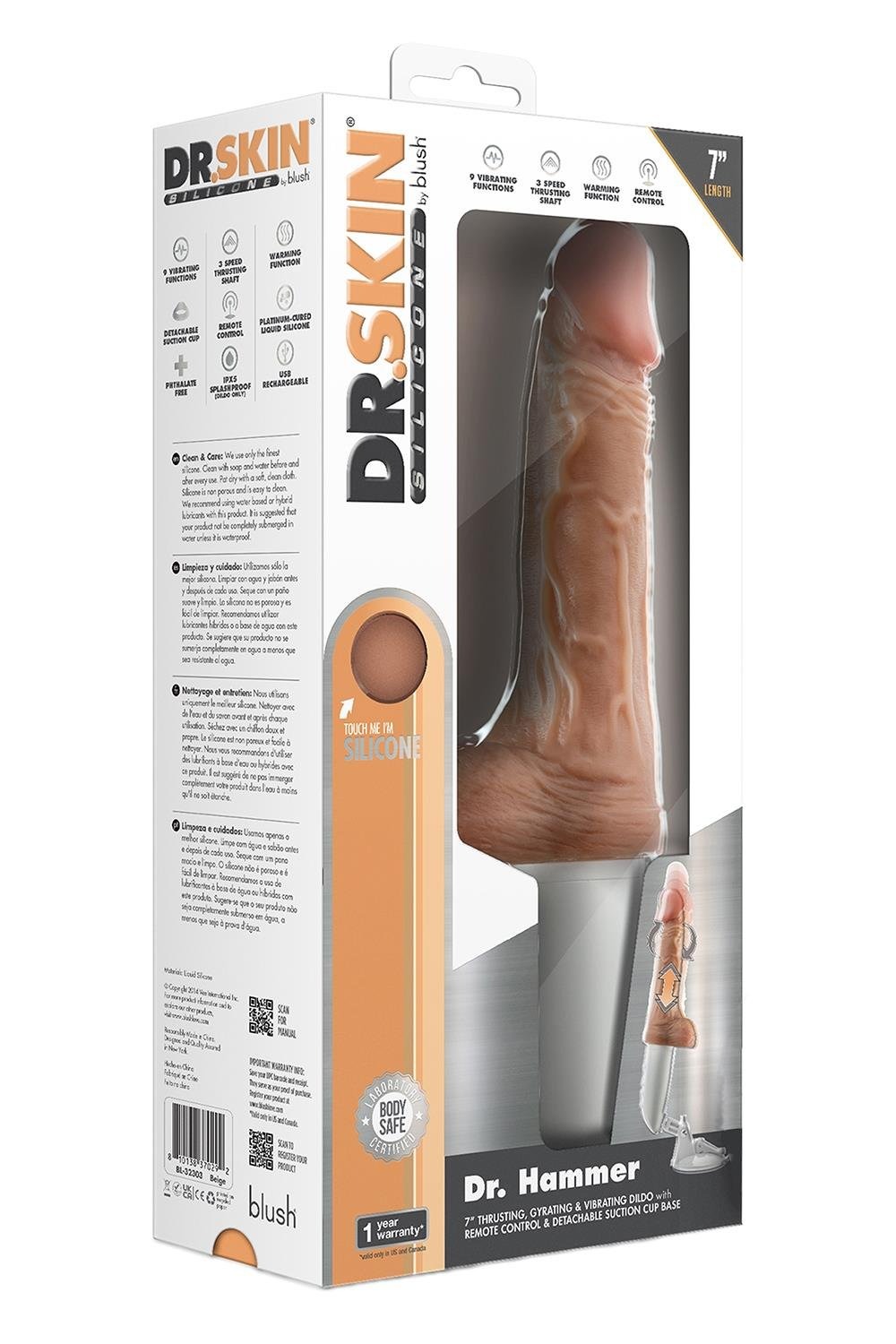 Вибратор на подставке Blush Dr. Skin Dr. Hammer с фрикциями и функцией нагревания, с пультом