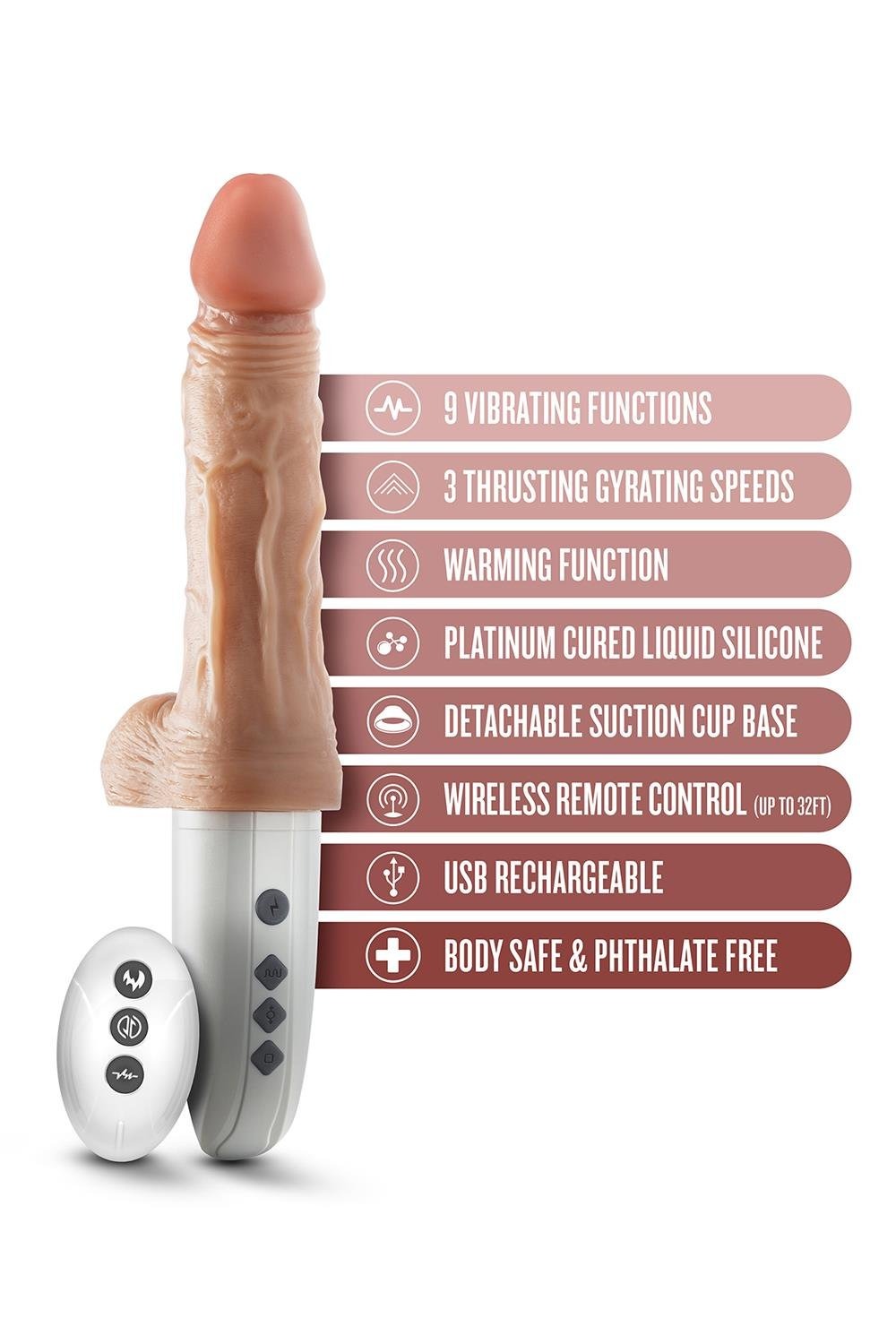 Вибратор на подставке Blush Dr. Skin Dr. Hammer с фрикциями и функцией нагревания, с пультом