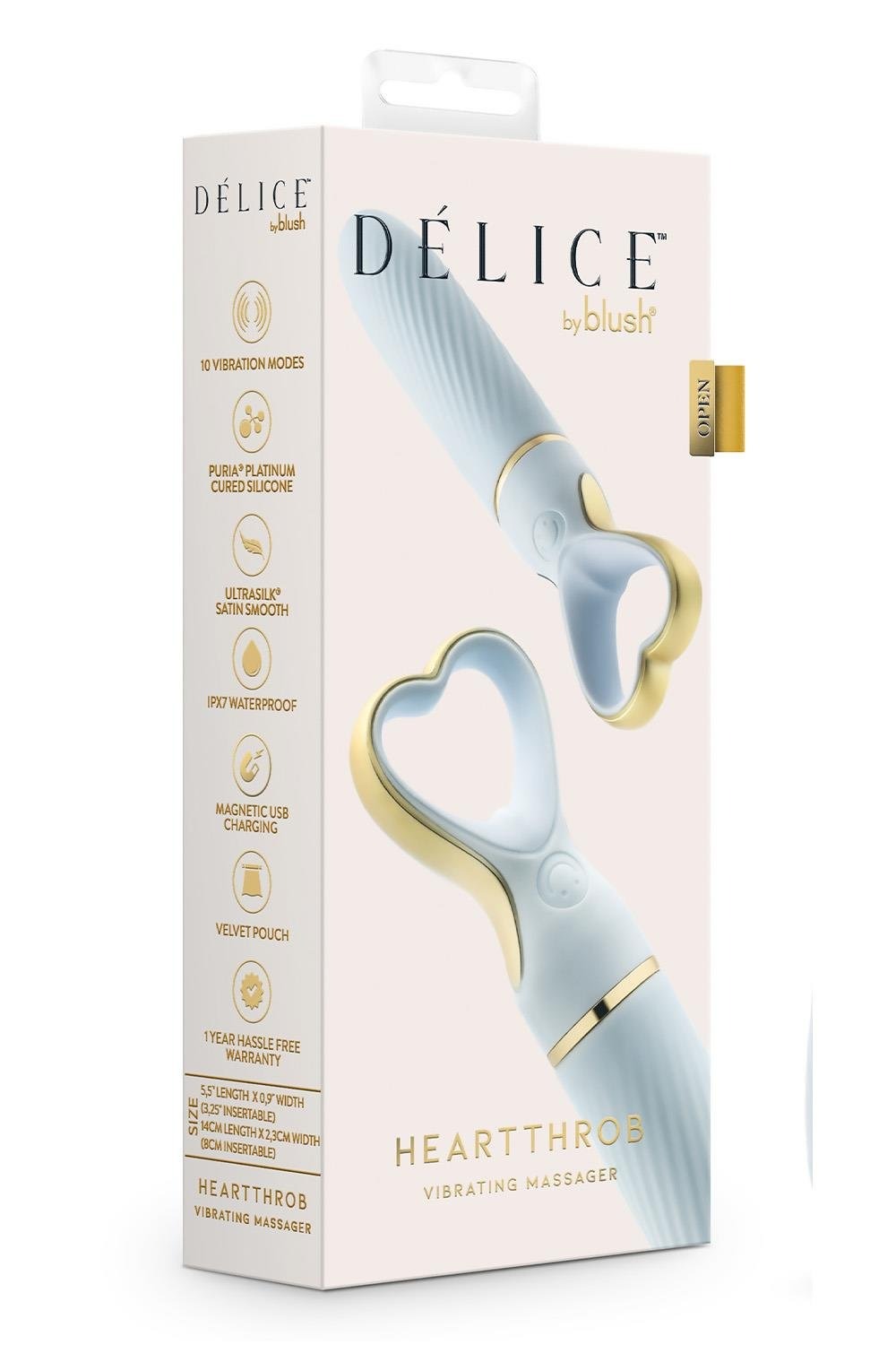 Вибратор мини классический Blush Delice Heartthrob с рельефом, голубой