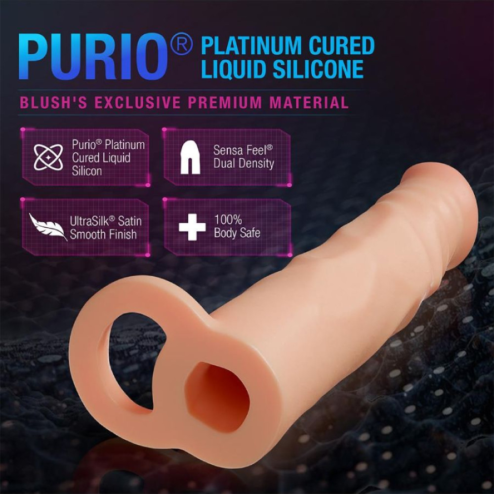 Насадка на пеніс реалістична Blush Performance Plus з кільцем для мошонки, бежева