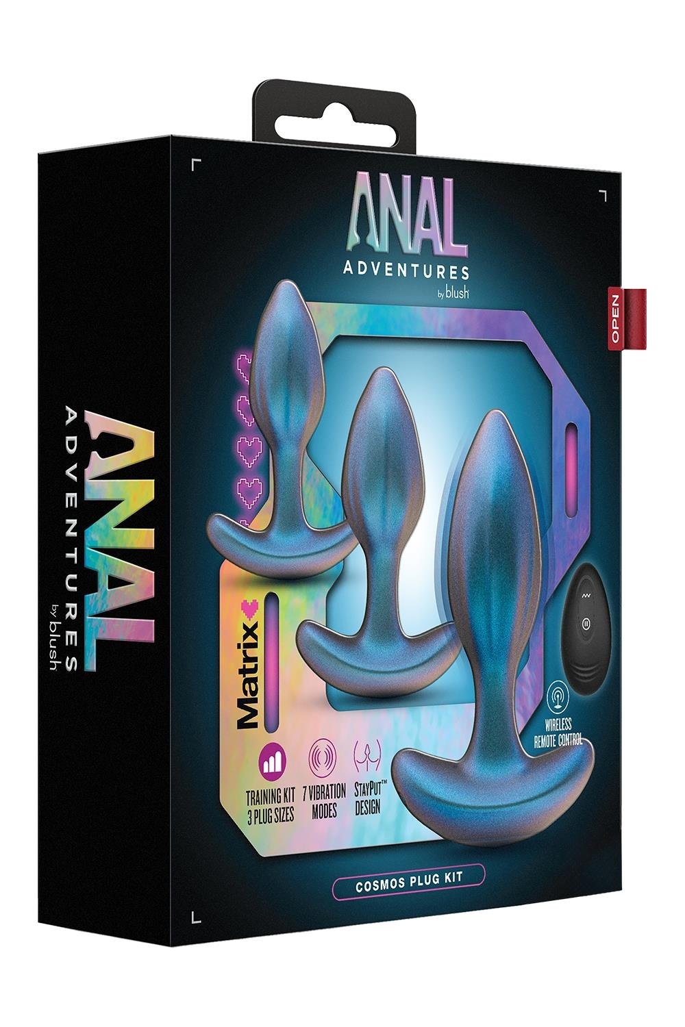 Набор анальных пробок с вибрацией Blush Anal Adventures на пульте управления, голубые
