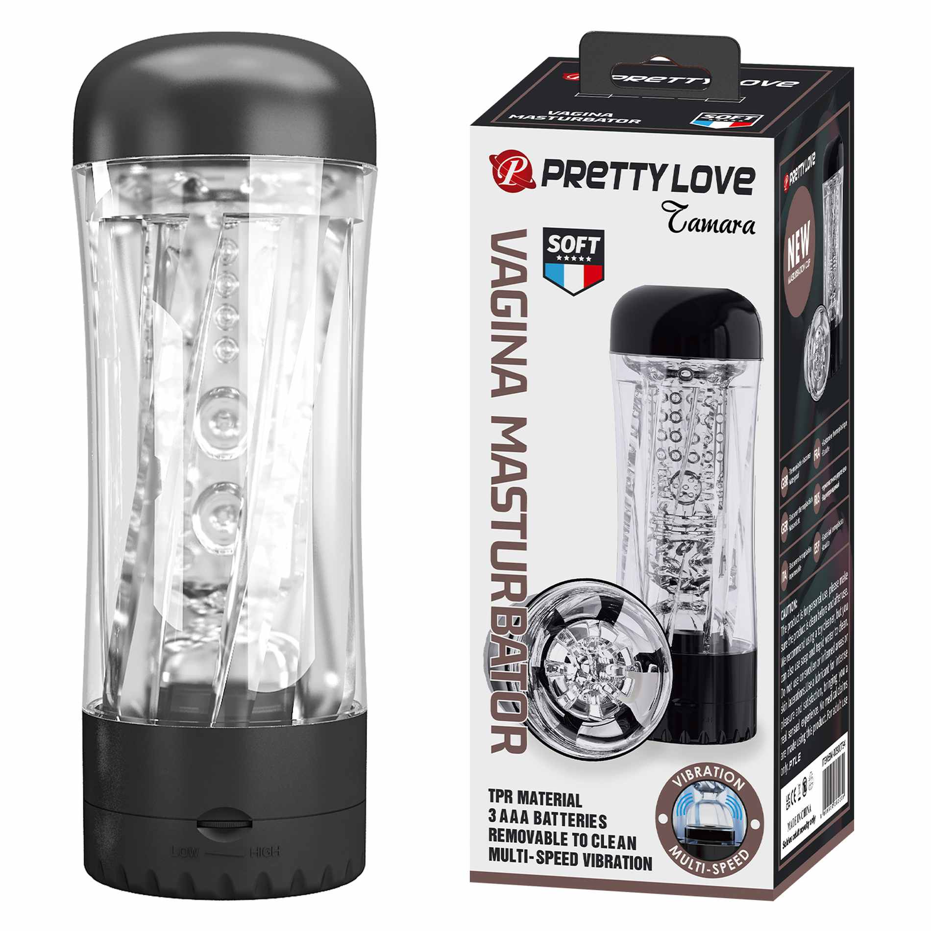 Вібромастурбатор прозорий PRETTY LOVE JAMARA в колбі, прозорий, 19 х 6.5 см