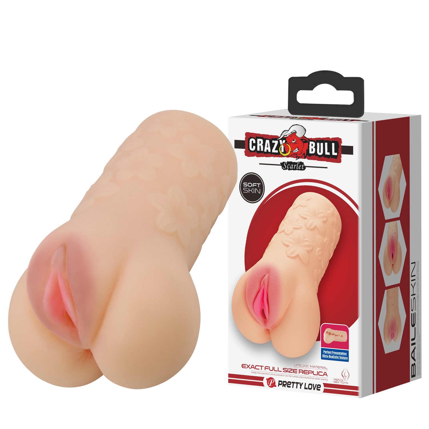 Мастурбатор вагина Crazy Bull Scarlet с цветочным узором, 9.6 х 16 см