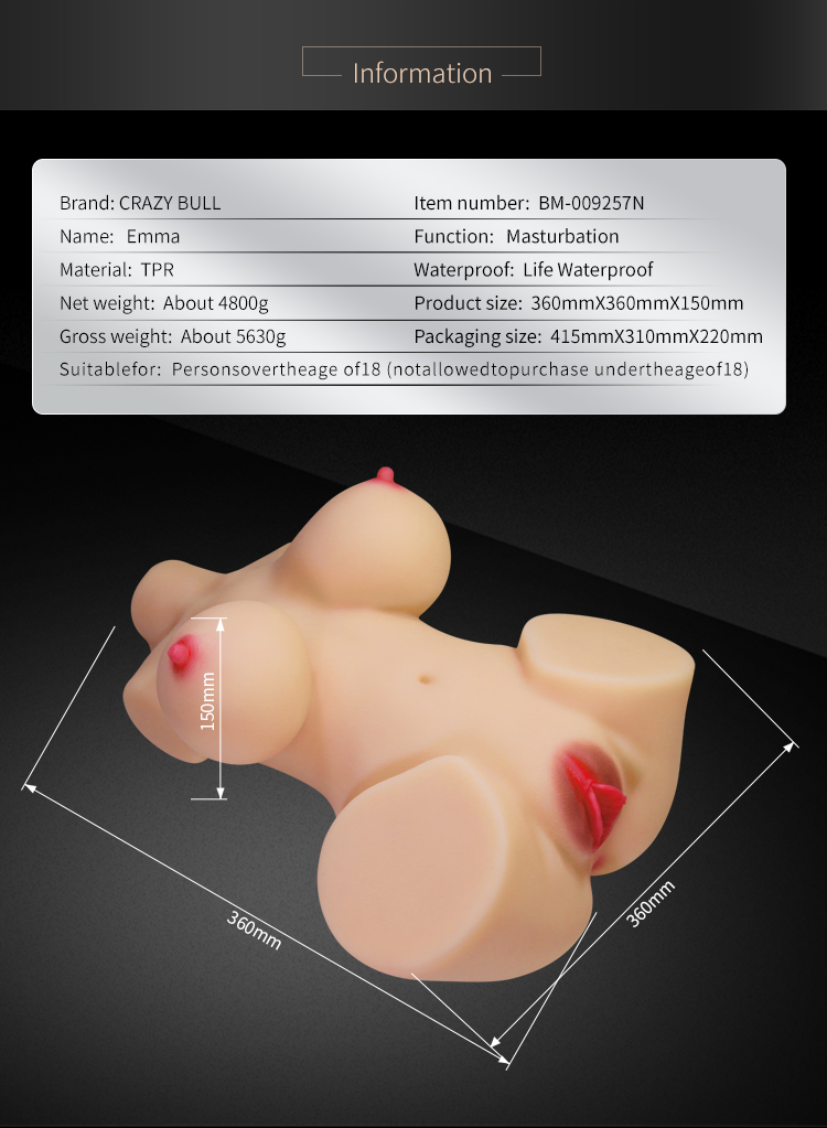 Мастурбатор-торс CRAZY BULL Emma, ​​реалістичний, 36 х 36 см