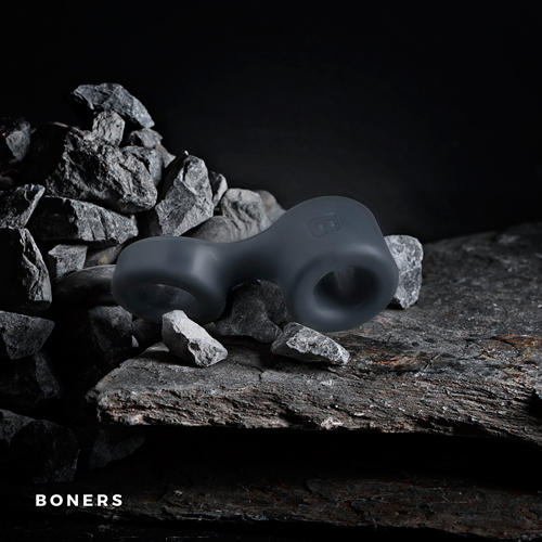 Двойное силиконовое кольцо Boners для пениса и мошонки, широкое, серое