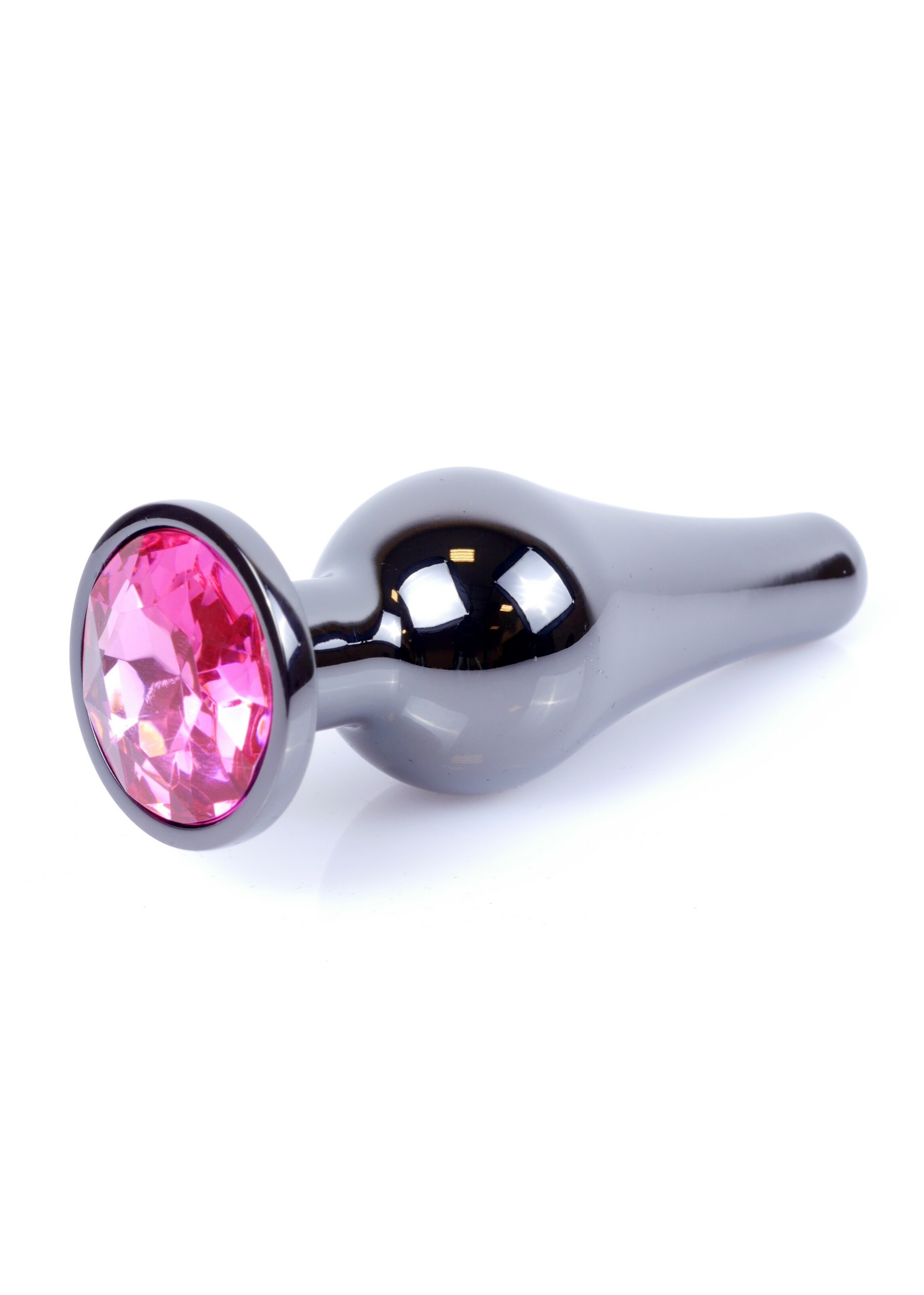 Анальная пробка из нержавеющей стали с камнем Plug-Jewellery Dark Silver BUTT PLUG- Pink