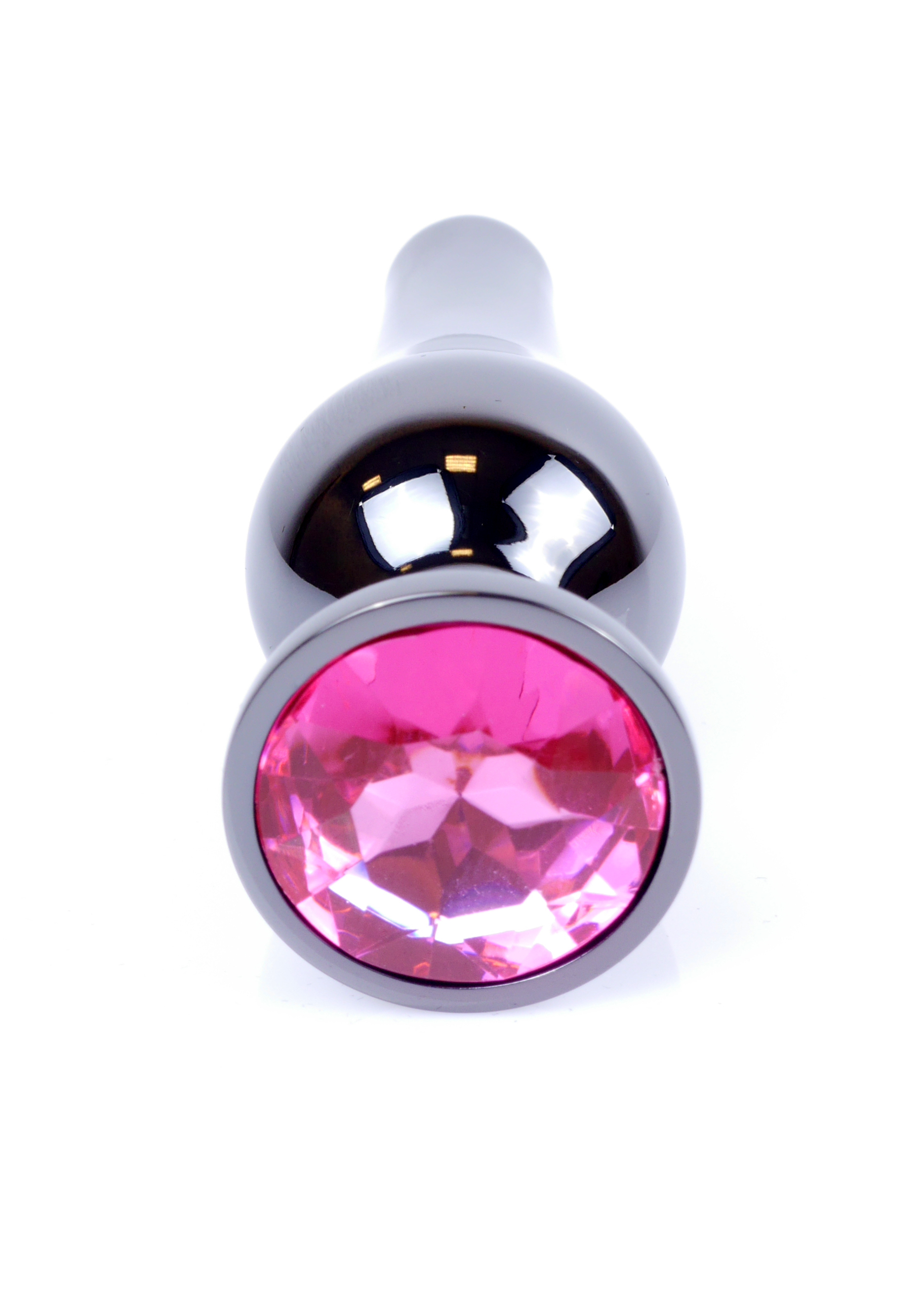 Анальная пробка из нержавеющей стали с камнем Plug-Jewellery Dark Silver BUTT PLUG- Pink