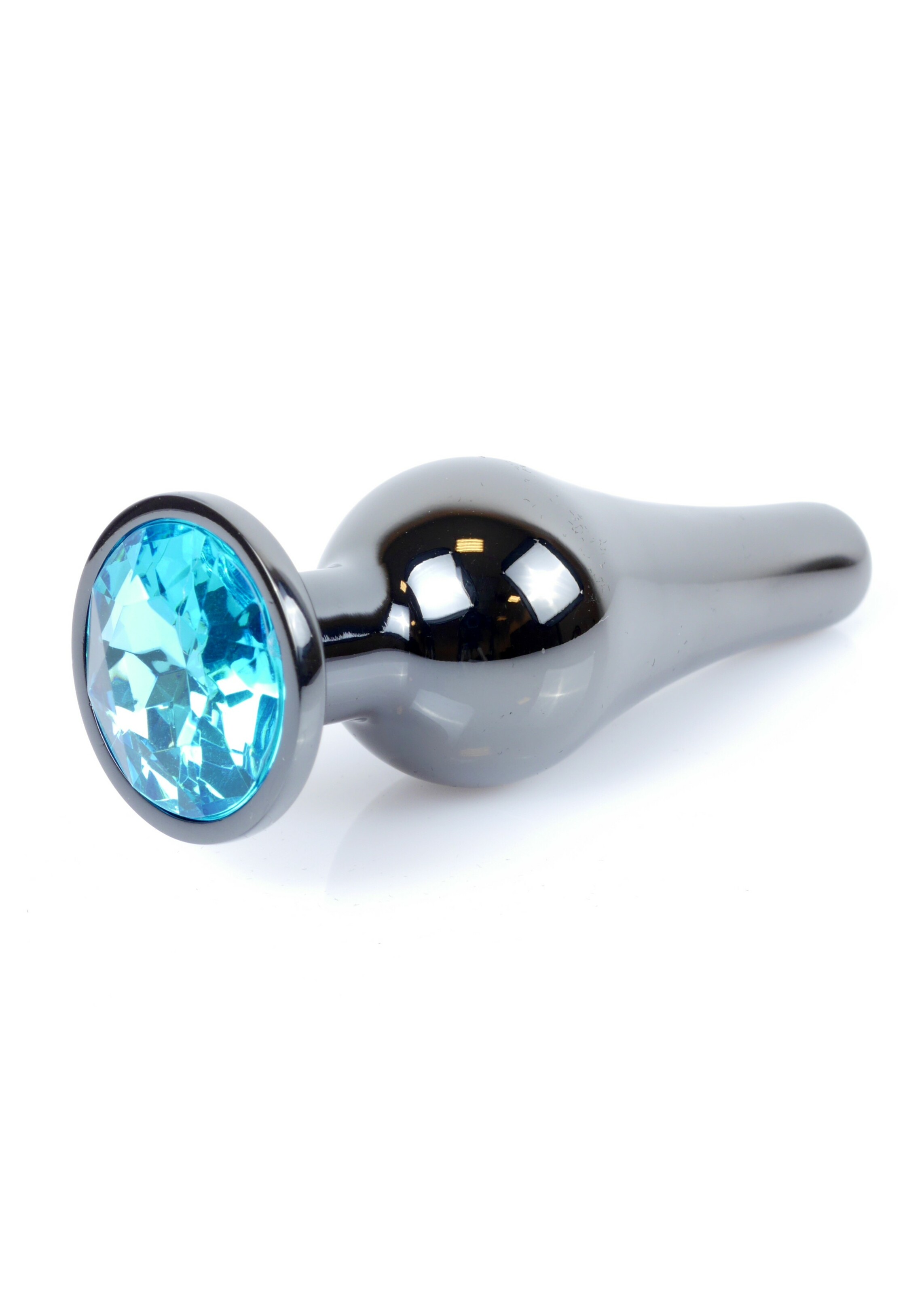 Анальная пробка из нержавеющей стали с камнем Plug-Jewellery Dark Silver BUTT PLUG- Light Blue