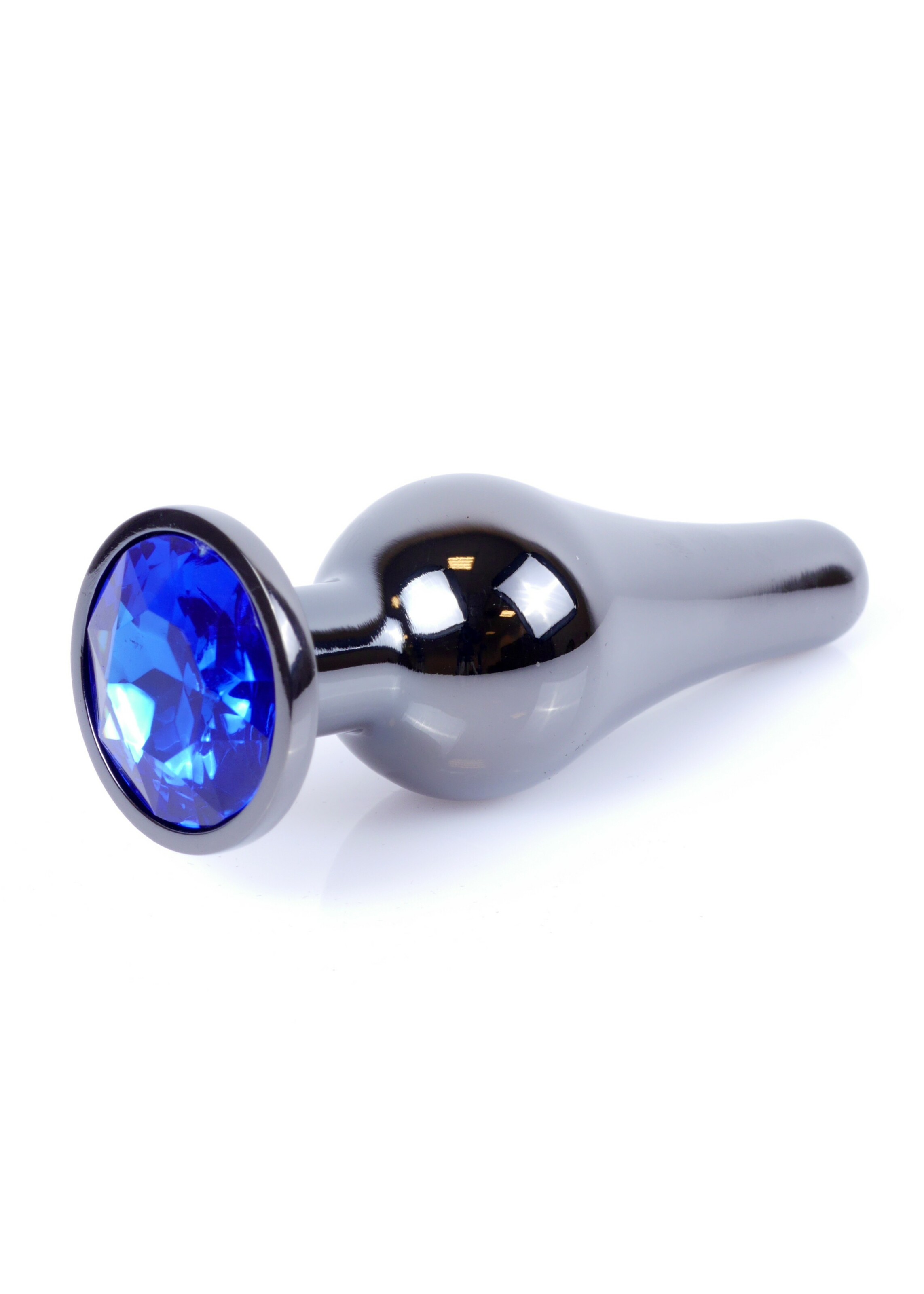 Анальная пробка из полированного алюминия с камнем Plug-Jewellery Dark Silver BUTT PLUG- Dark Blue