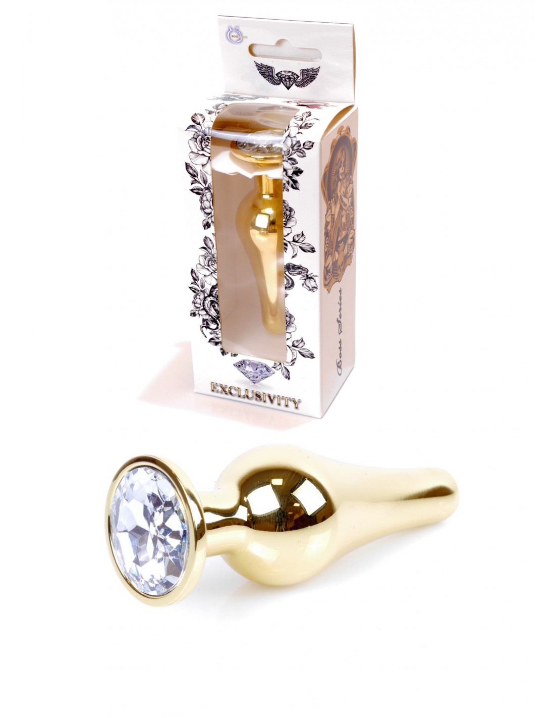 Анальний плаг з каменем Plug-Jewellery Gold BUTT PLUG- Clear