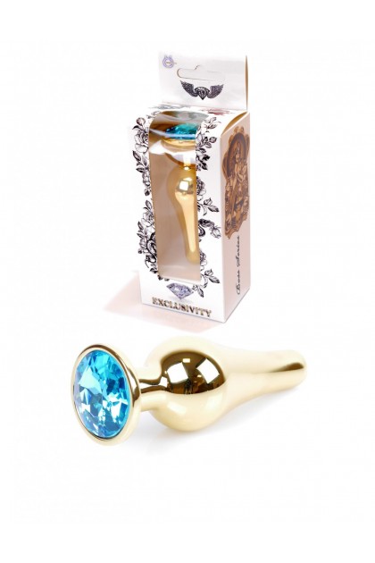 Анальная пробка из нержавеющей стали с голубым камнем Plug-Jewellery Gold BUTT PLUG- Light Blue