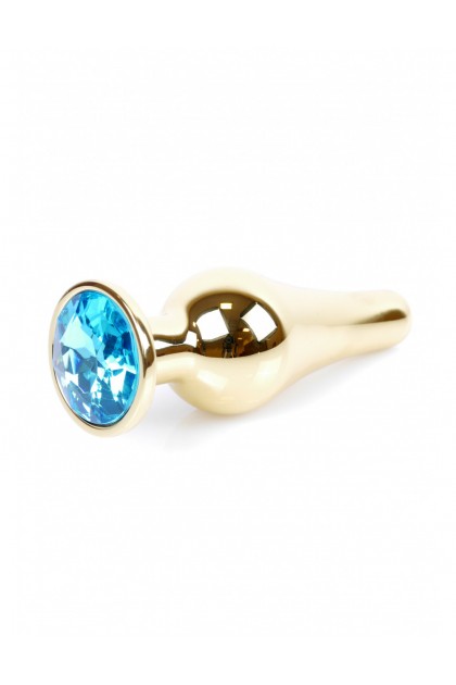 Анальная пробка из нержавеющей стали с голубым камнем Plug-Jewellery Gold BUTT PLUG- Light Blue