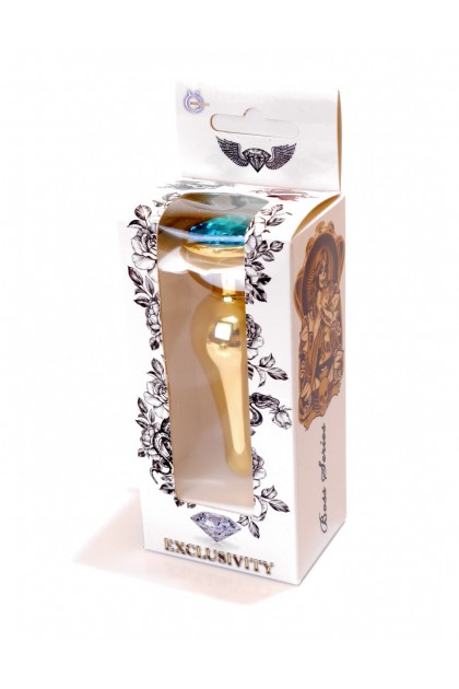 Анальная пробка из нержавеющей стали с голубым камнем Plug-Jewellery Gold BUTT PLUG- Light Blue