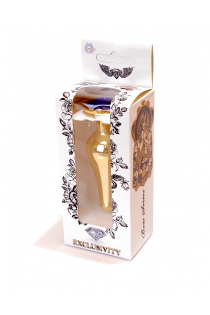 Анальная пробка из нержавеющей стали с камнем Plug-Jewellery Gold BUTT PLUG- Dark Blue