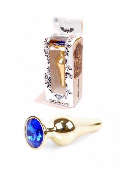 Анальна пробка з нержавіючої сталі з каменем Plug-Jewellery Gold BUTT PLUG-Dark Blue