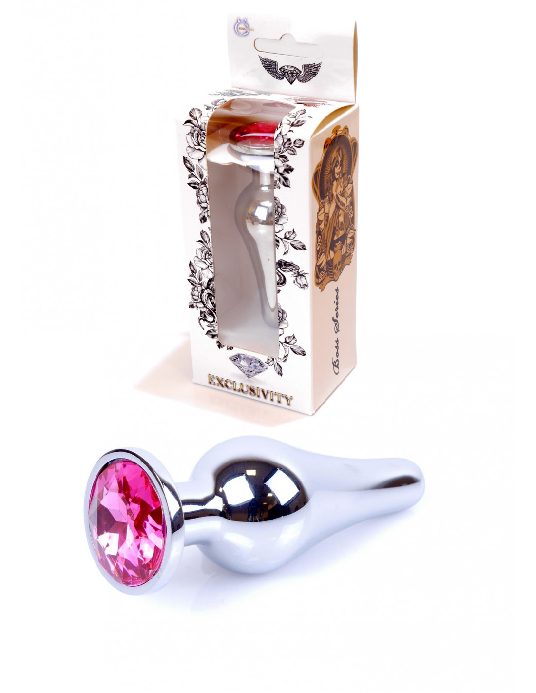 Анальная пробка с розовым кристаллом Plug-Jewellery Silver BUTT PLUG- Pink