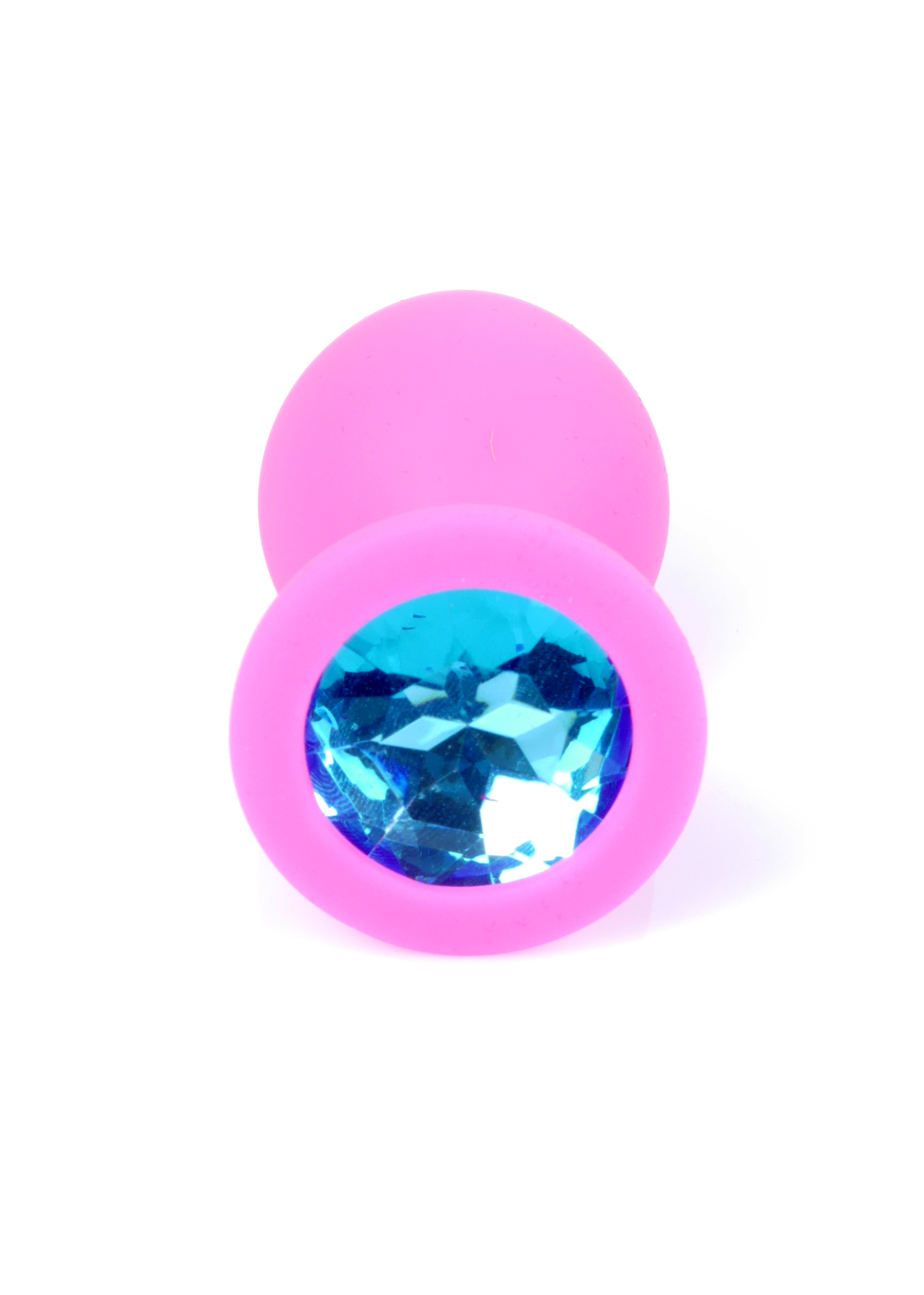 Анальная пробка с голубым кристаллом Plug-Jewellery Pink Silicon PLUG Medium- Light Blue Diamond