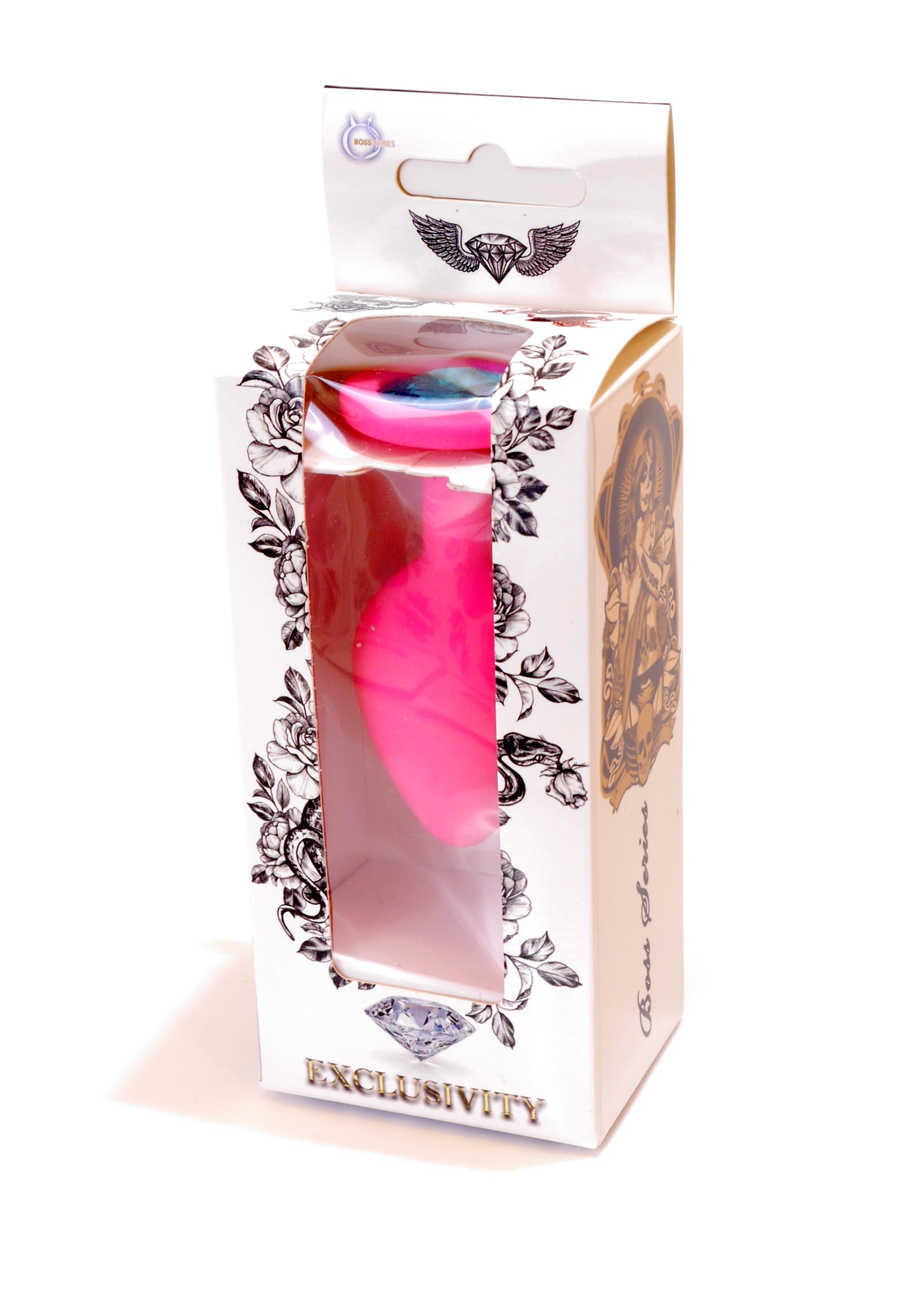 Анальная пробка с голубым кристаллом Plug-Jewellery Pink Silicon PLUG Medium- Light Blue Diamond