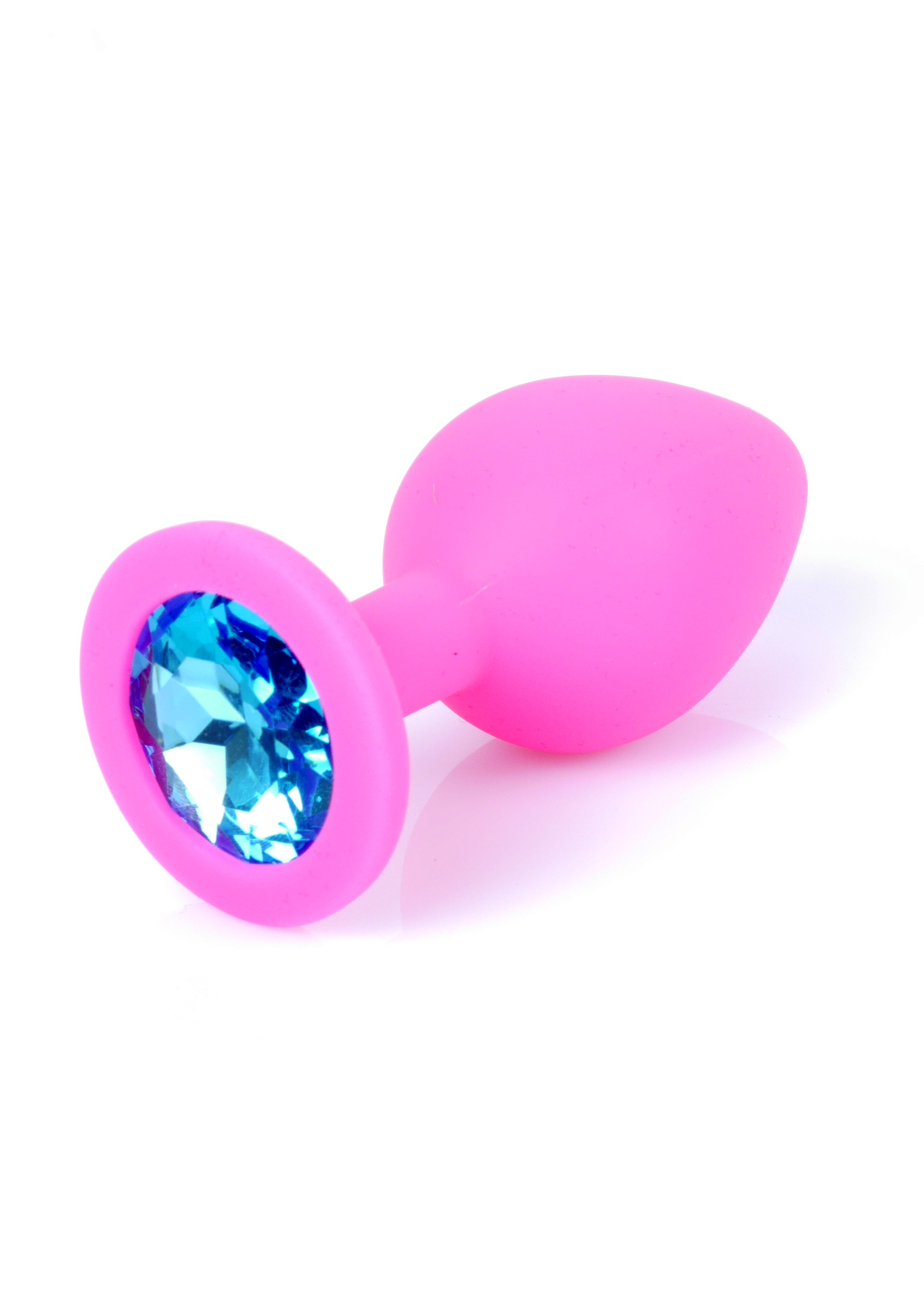 Анальная пробка с голубым кристаллом Plug-Jewellery Pink Silicon PLUG Medium- Light Blue Diamond