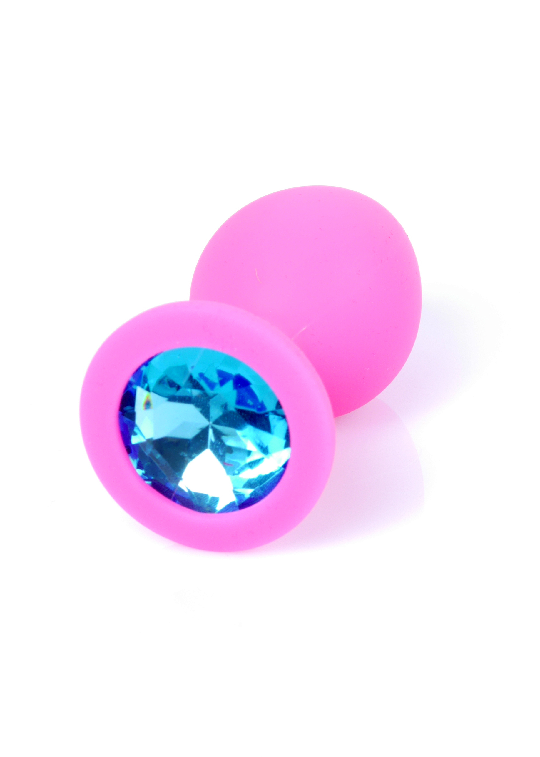 Анальная пробка с голубым кристаллом Plug-Jewellery Pink Silicon PLUG Medium- Light Blue Diamond