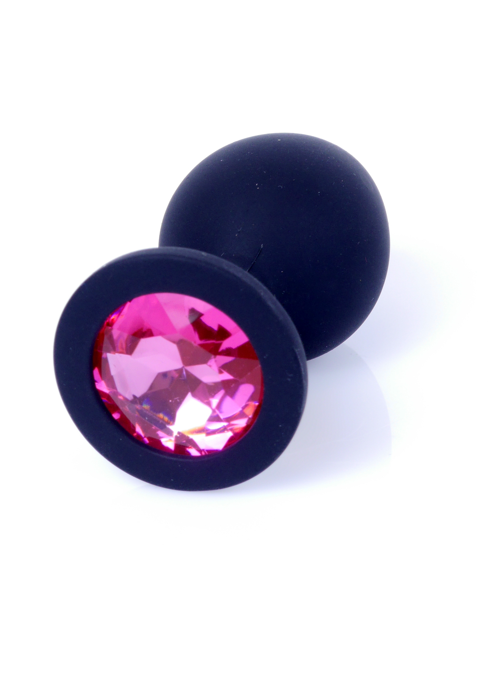 Анальная пробка черная с камнем Plug-Jewellery Black Silicon PLUG Medium- Pink Diamond