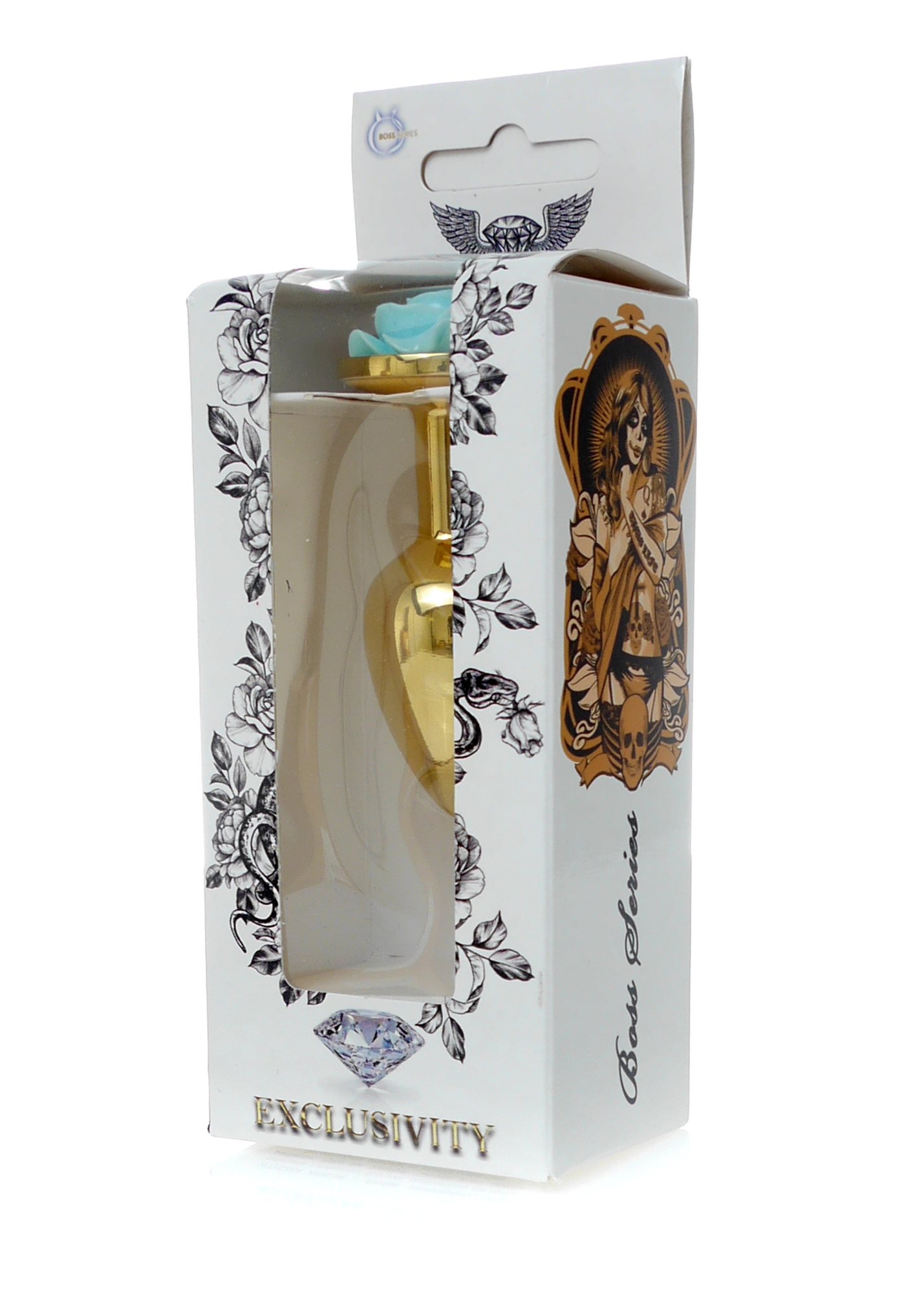 Анальна пробка з блакитною трояндою Plug-Jewellery Gold PLUG ROSE- Light Blue