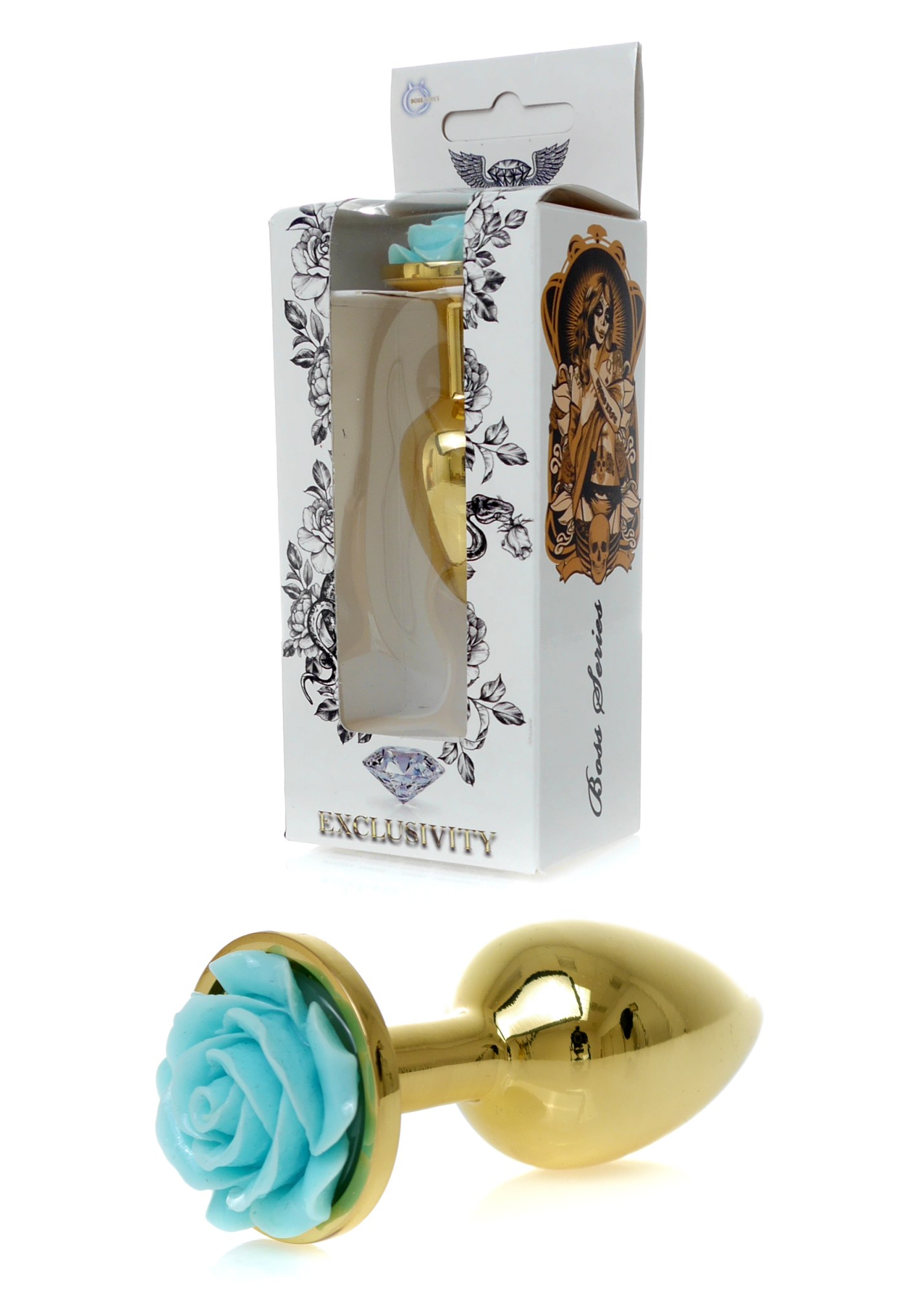 Анальна пробка з блакитною трояндою Plug-Jewellery Gold PLUG ROSE- Light Blue