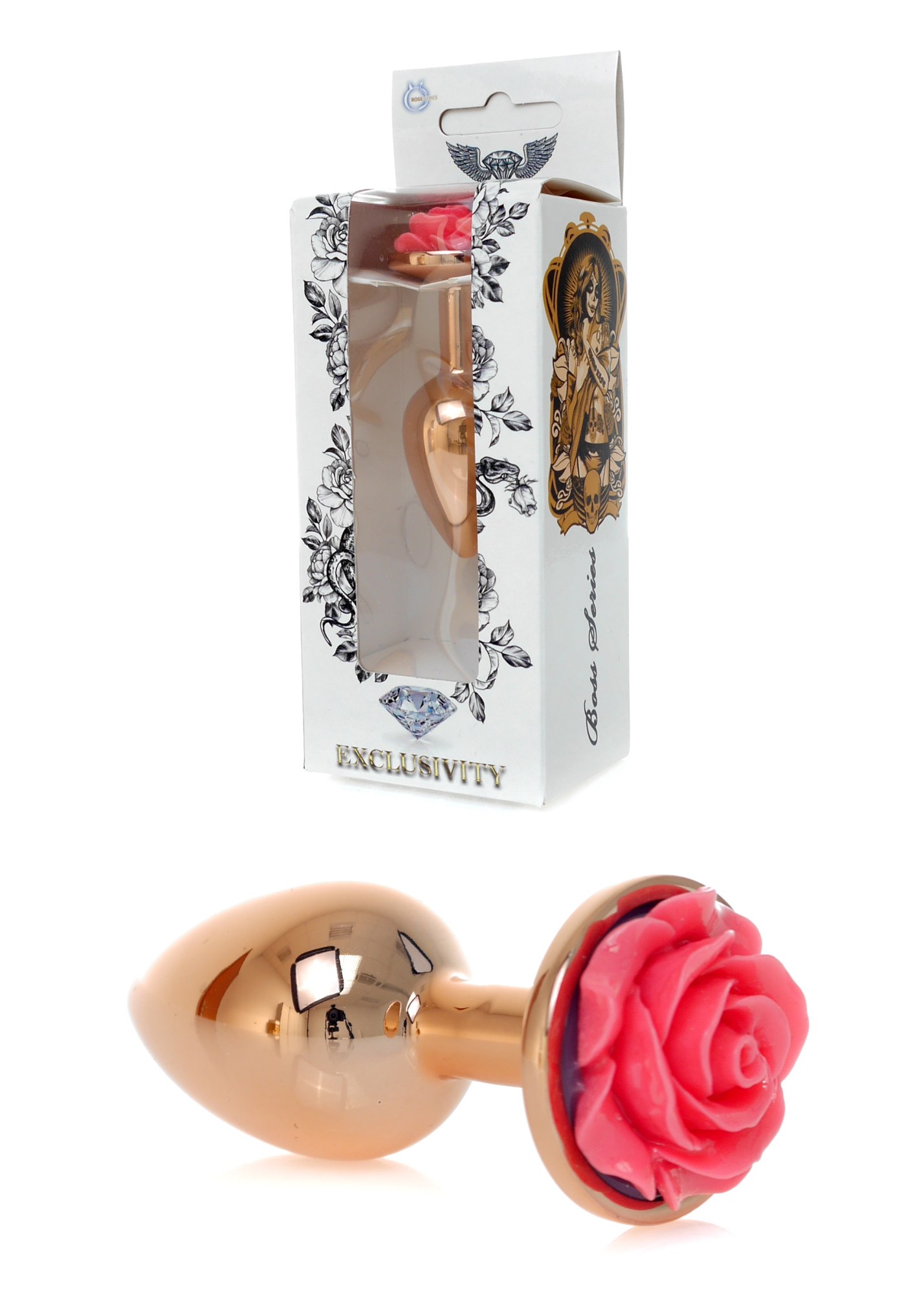 Анальная пробка с розовой розочкой Plug-Jewellery Red Gold PLUG ROSE- Pink