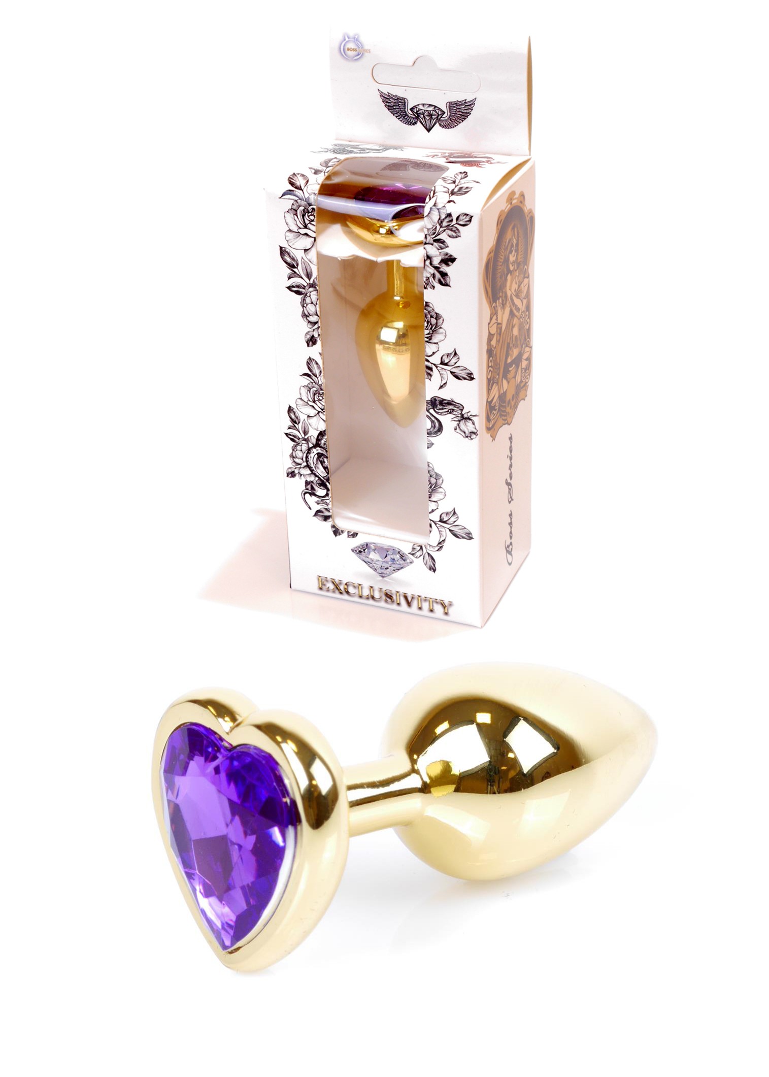 Анальная пробка с фиолетовым камнем, сердце Jewellery