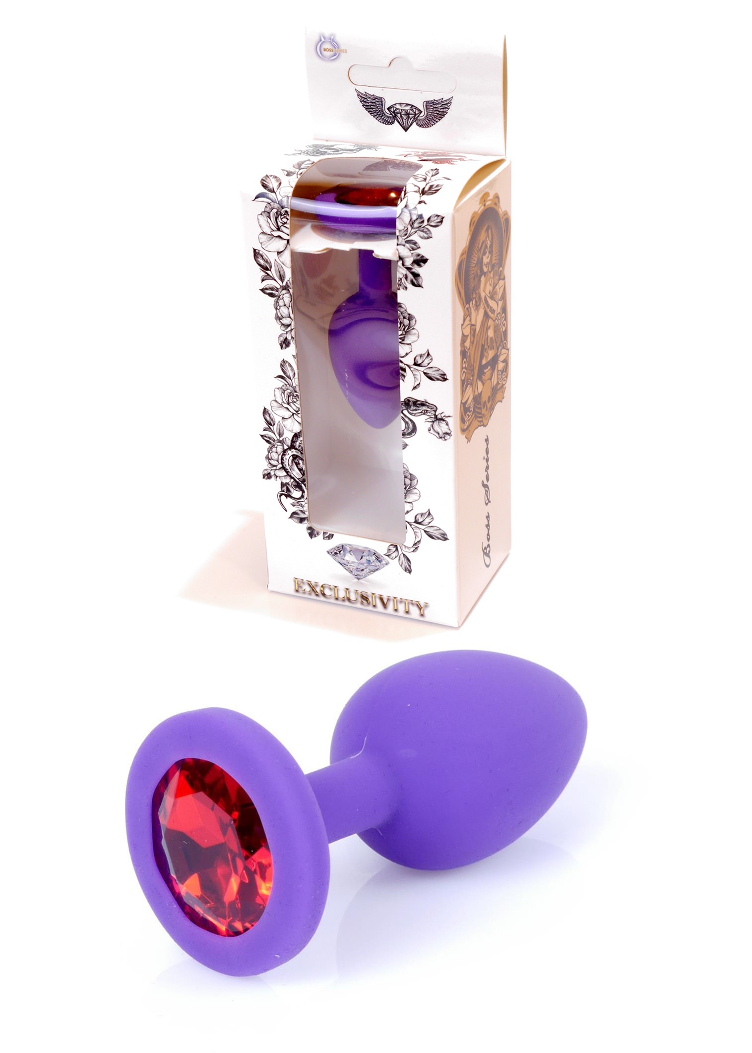 Анальная пробка BOSS SERIES Jewellery с красным камнем, фиолетовая