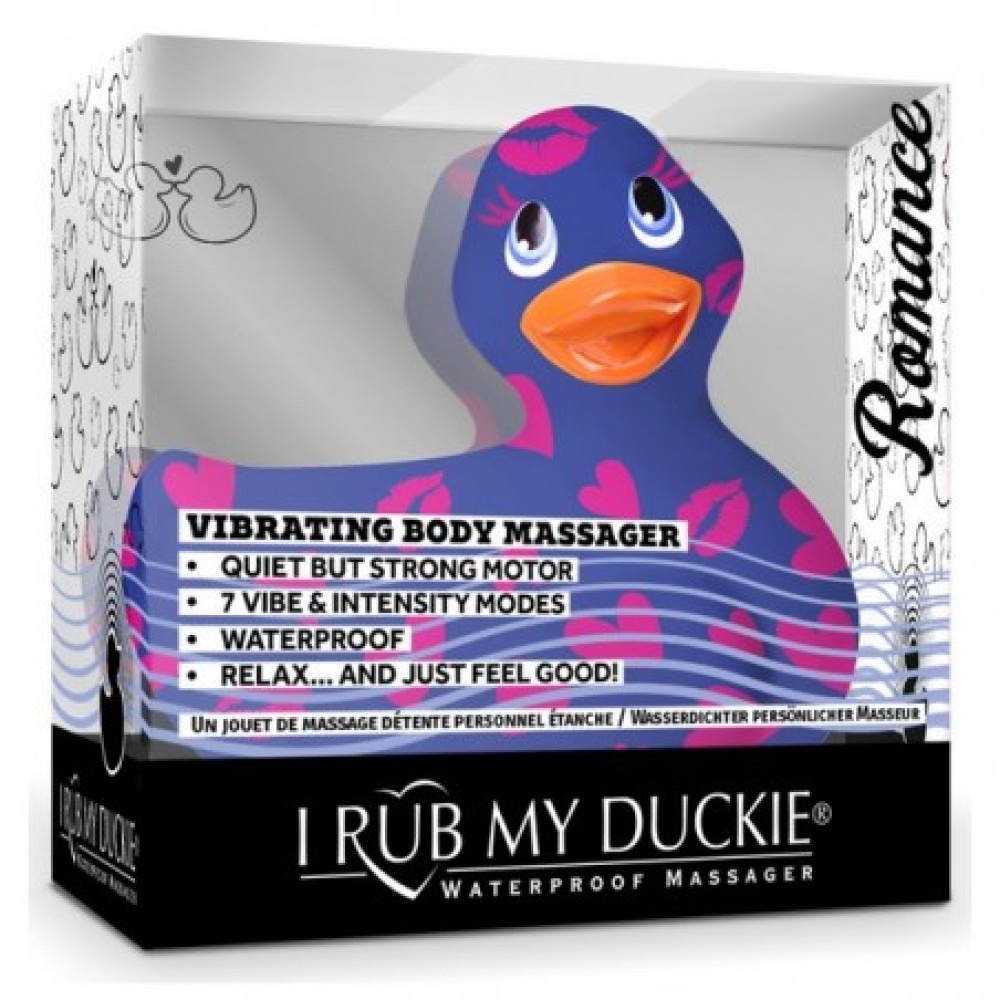 Вібратор качка для кліторальної стимуляції Big Teaze Toys Rub My Duckie синя у сердечках