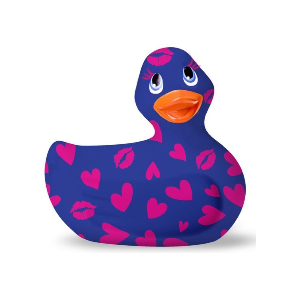 Вібратор качка для кліторальної стимуляції Big Teaze Toys Rub My Duckie синя у сердечках