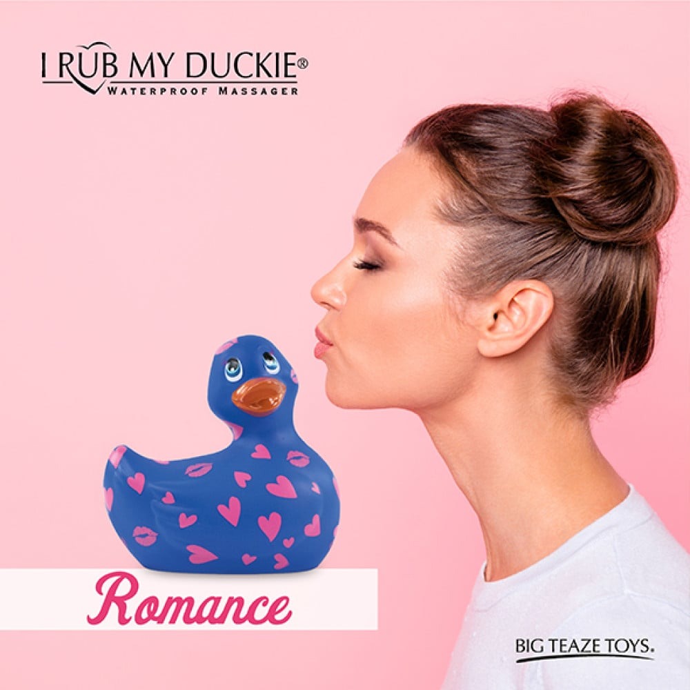 Вібратор качка для кліторальної стимуляції Big Teaze Toys Rub My Duckie синя у сердечках