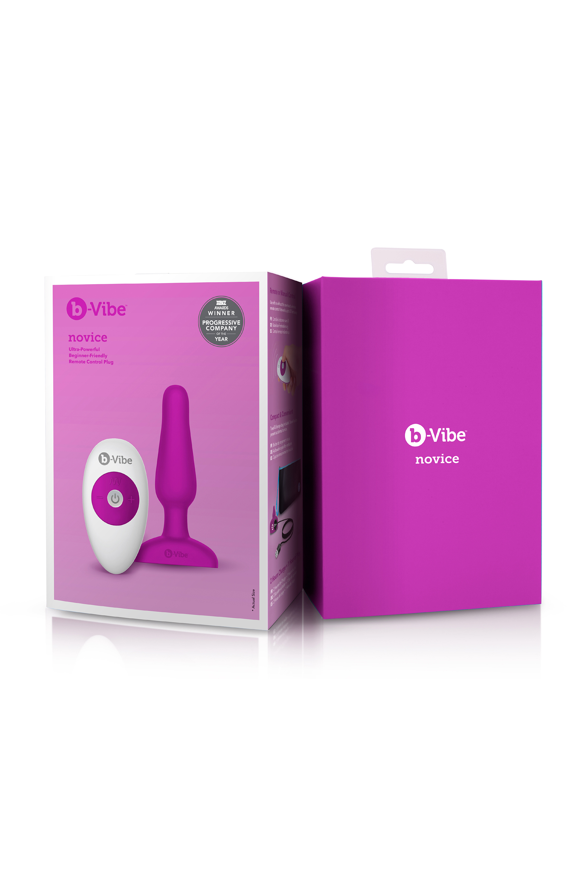 Анальна пробка з вібрацією b-Vibe Novice Plug Fuchsia, рожева