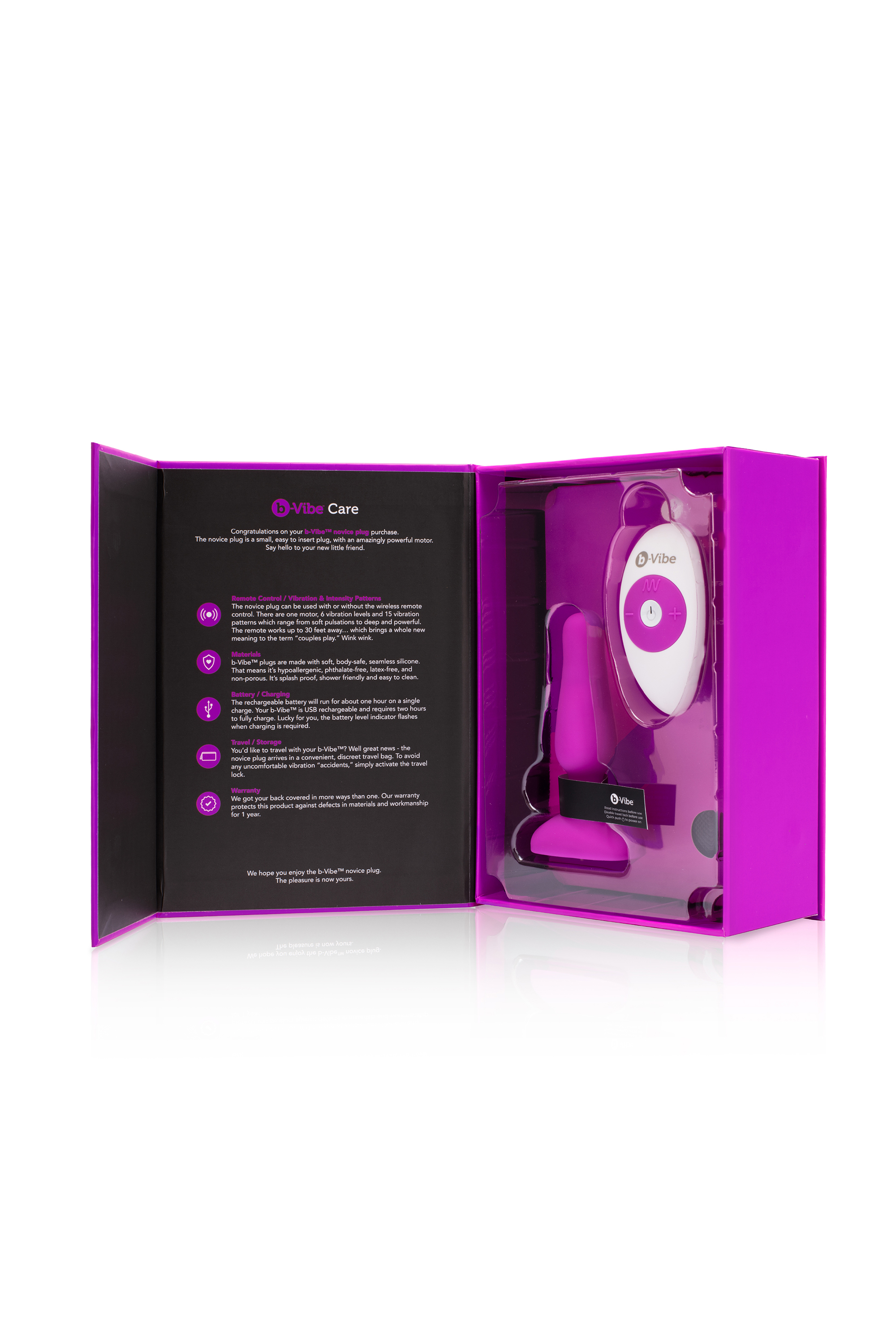 Анальна пробка з вібрацією b-Vibe Novice Plug Fuchsia, рожева