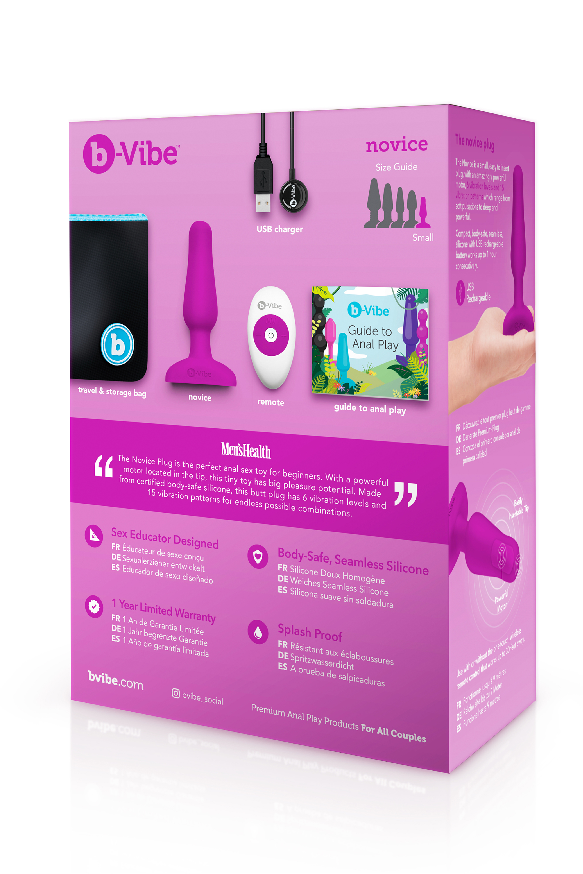 Анальна пробка з вібрацією b-Vibe Novice Plug Fuchsia, рожева