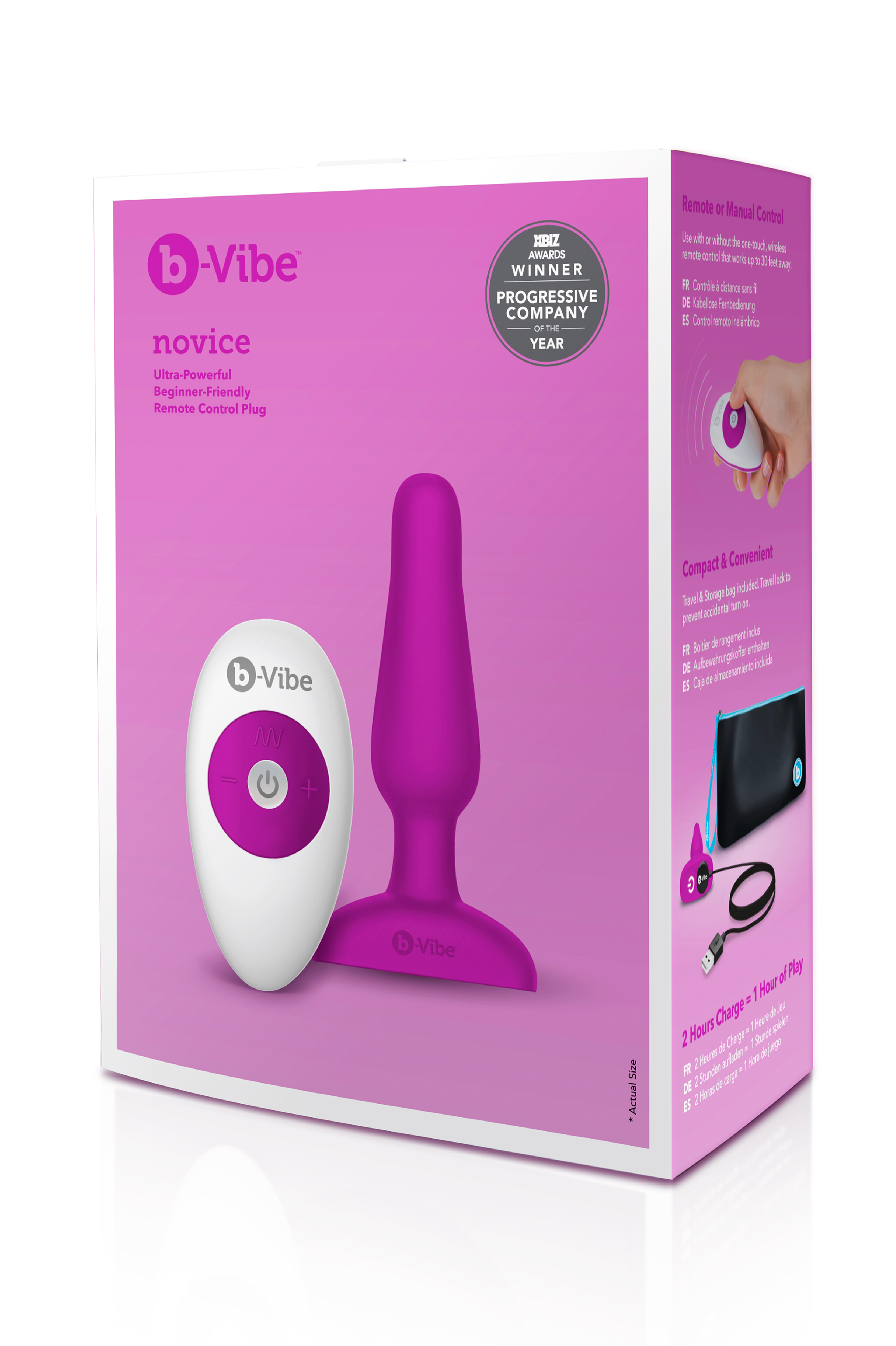 Анальна пробка з вібрацією b-Vibe Novice Plug Fuchsia, рожева