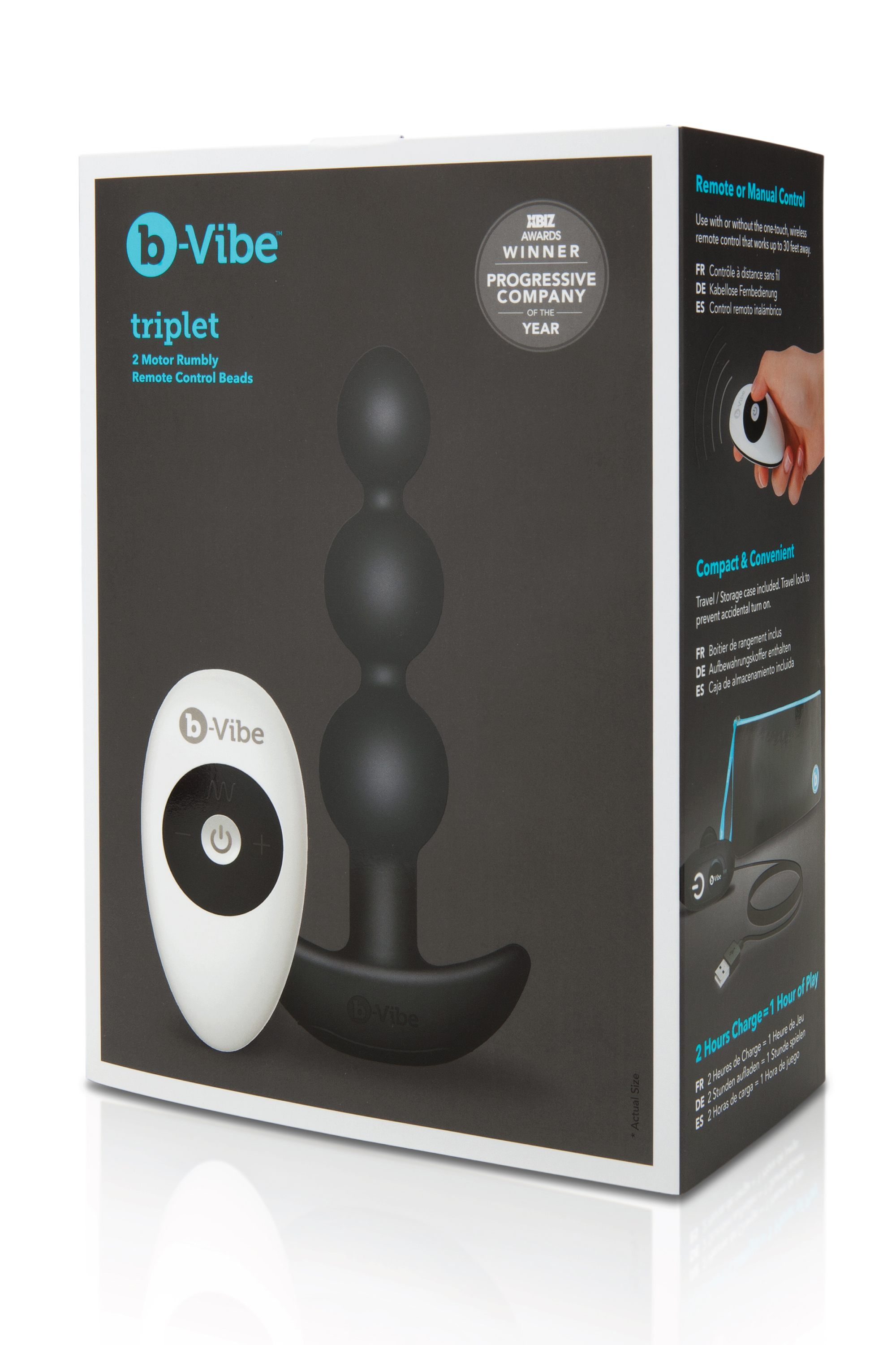 Анальні кульки з пультом, 2 мотори B-Vibe TRIPLET ANAL BEADS, чорні