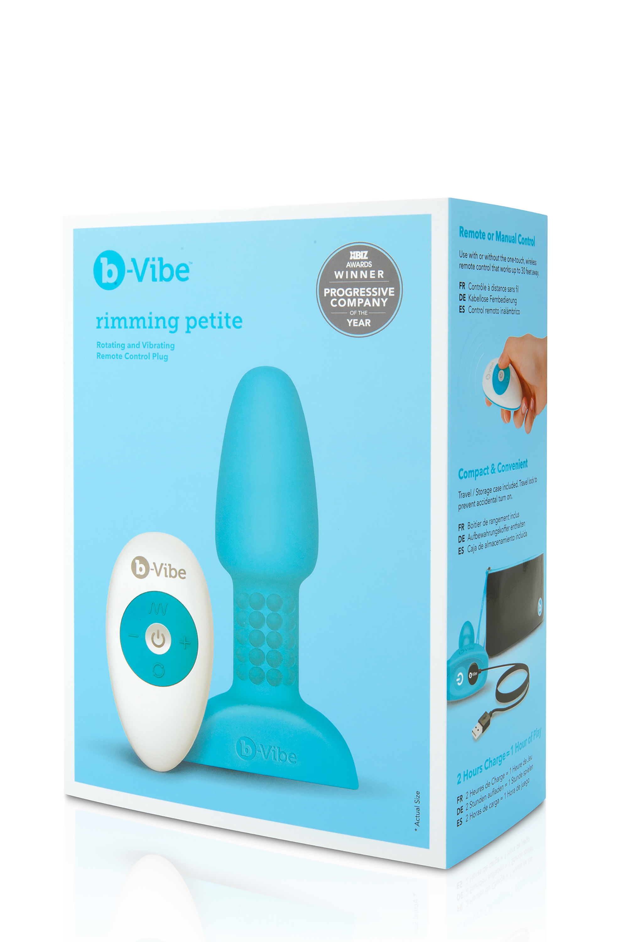 Анальна пробка з вібрацією і кульками, що обертаються Rimming Petite B-Vibe, з пультом, бірюзова