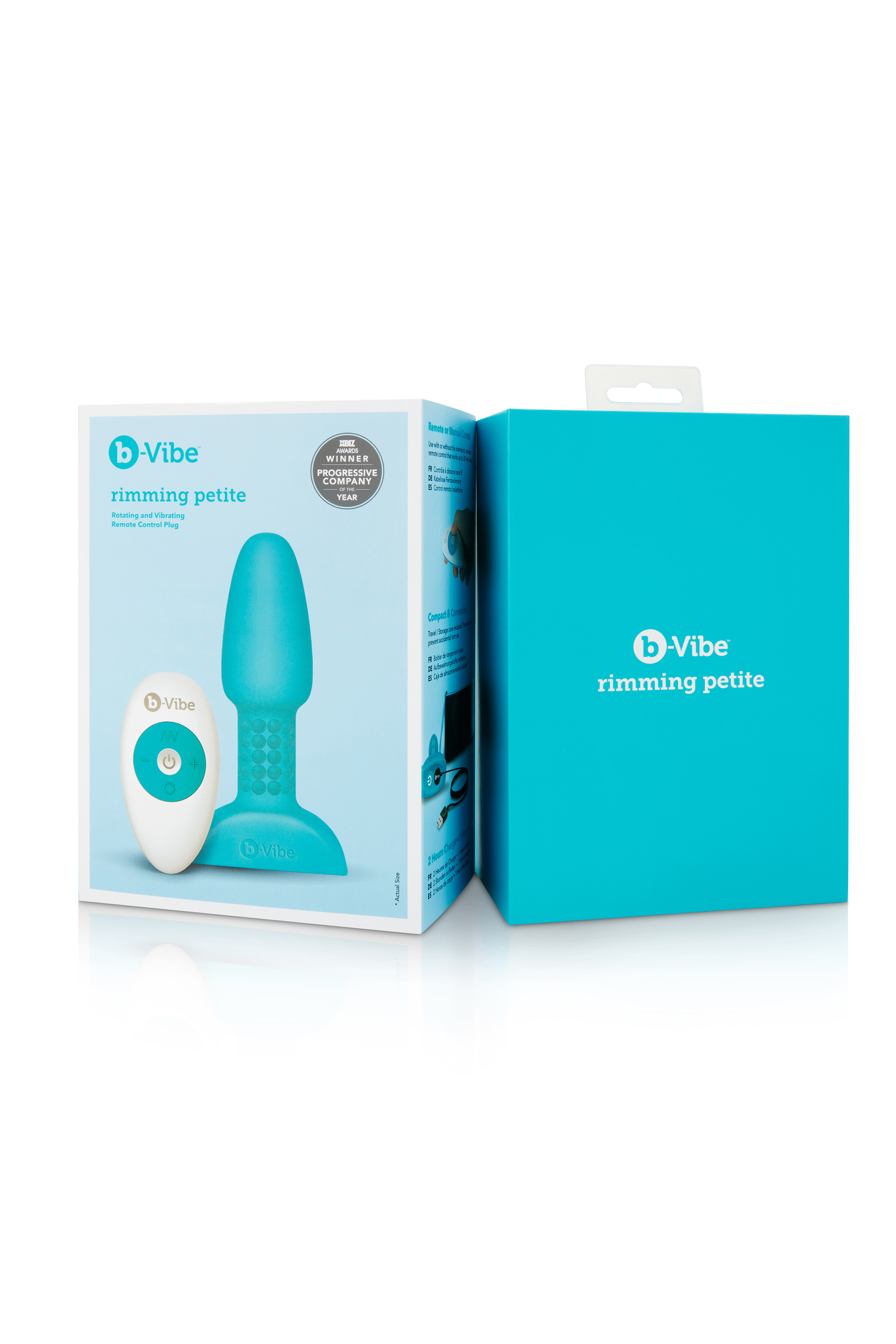 Анальна пробка з вібрацією і кульками, що обертаються Rimming Petite B-Vibe, з пультом, бірюзова