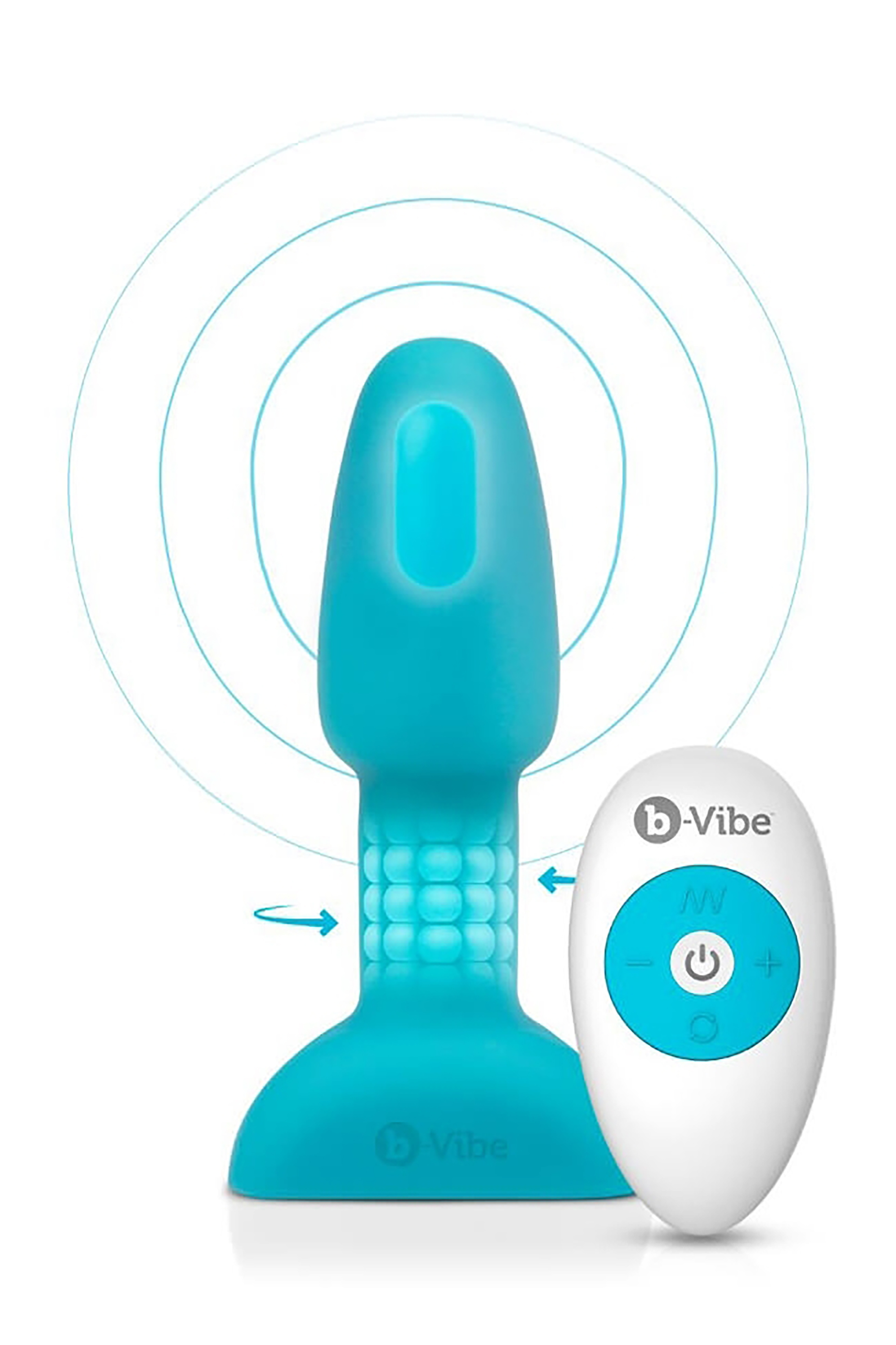 Анальна пробка з вібрацією і кульками, що обертаються Rimming Petite B-Vibe, з пультом, бірюзова