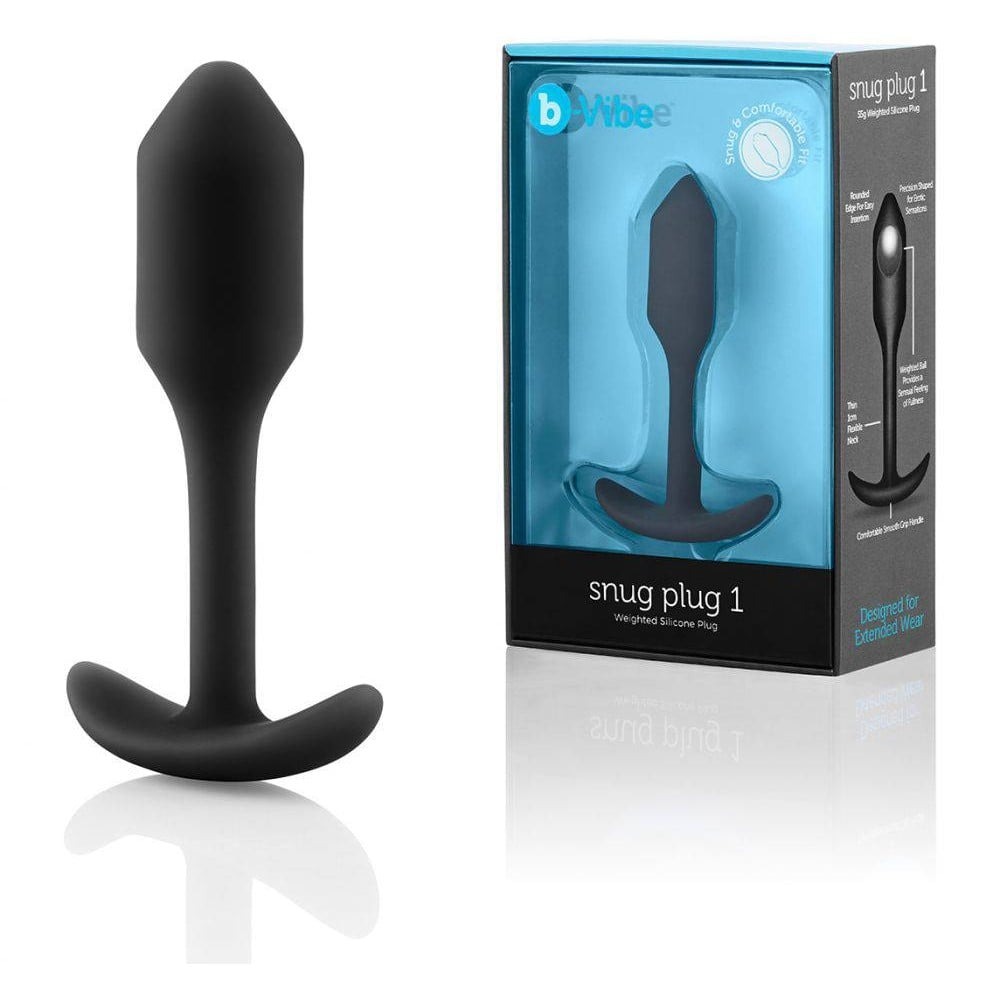 Анальная пробка со смещенным центром тяжести, S, B-vibe Snug Plug 1 черная, 8.6 х 2.2 см