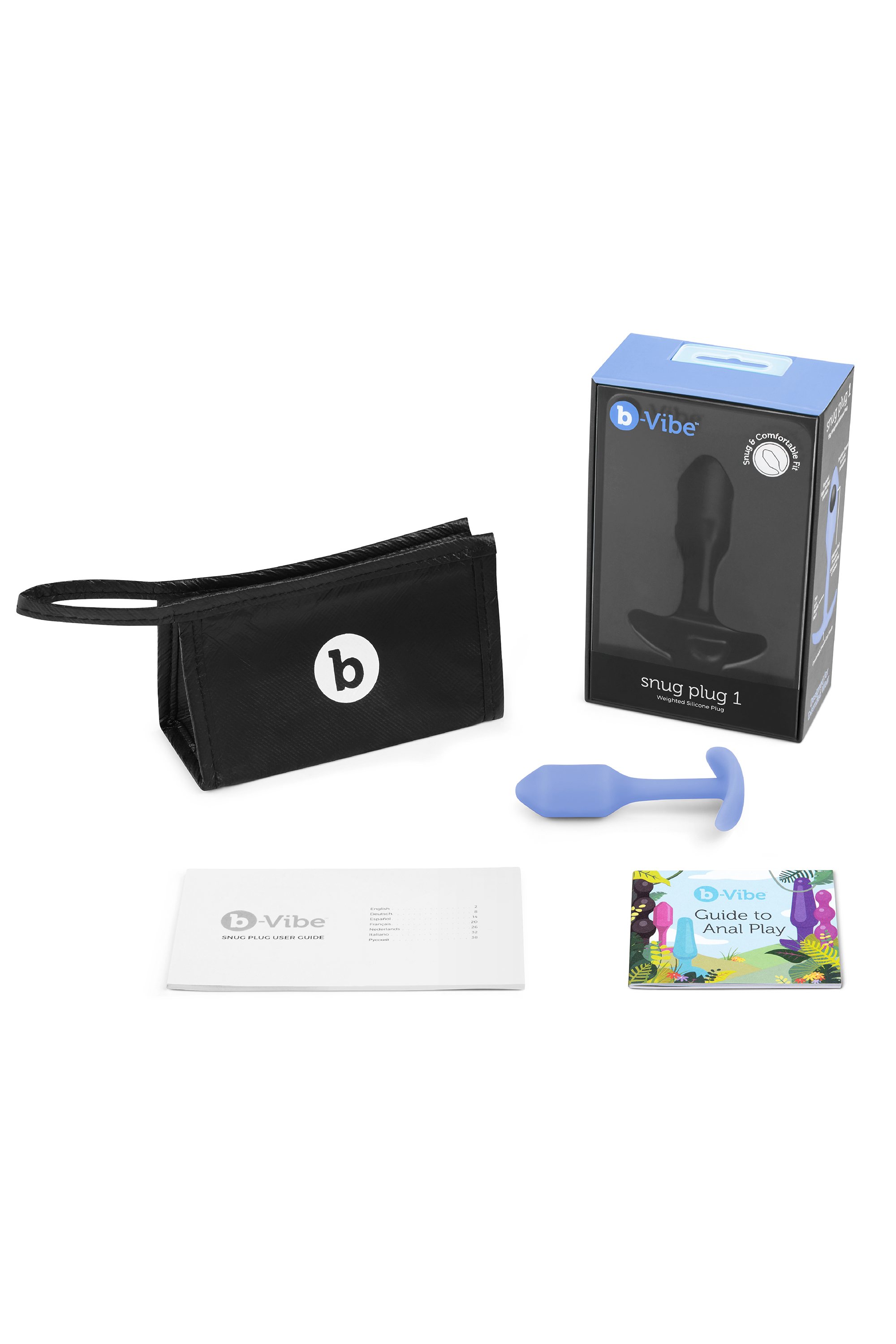 Анальная пробка со смещенным центром тяжести, S, B-vibe Snug Plug 1 фиолетовая, 8.6 х 2.2 см