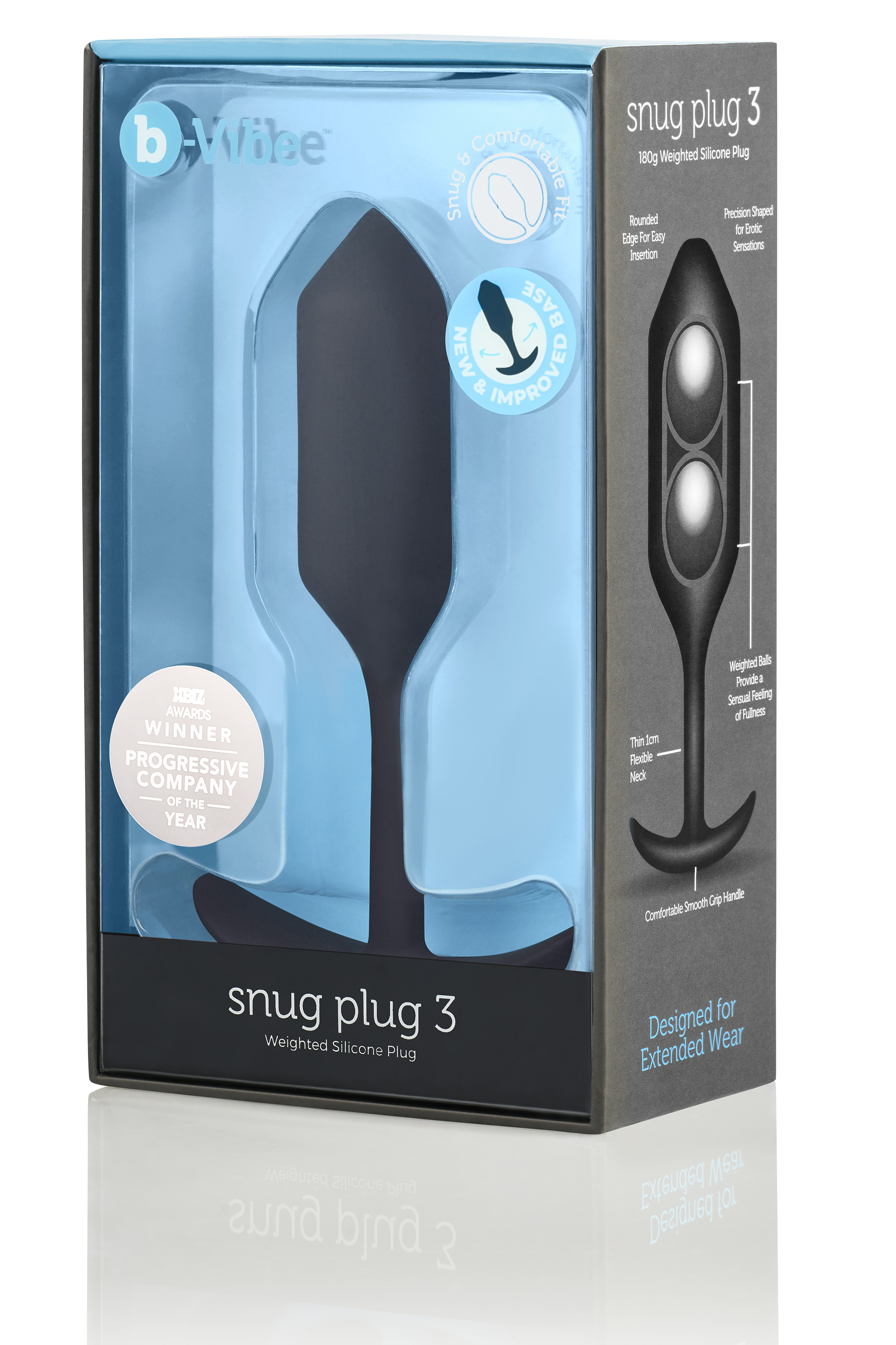 Анальна пробка із зміщеним центром ваги Snug Plug 3 B-Vibe, силіконова, чорна
