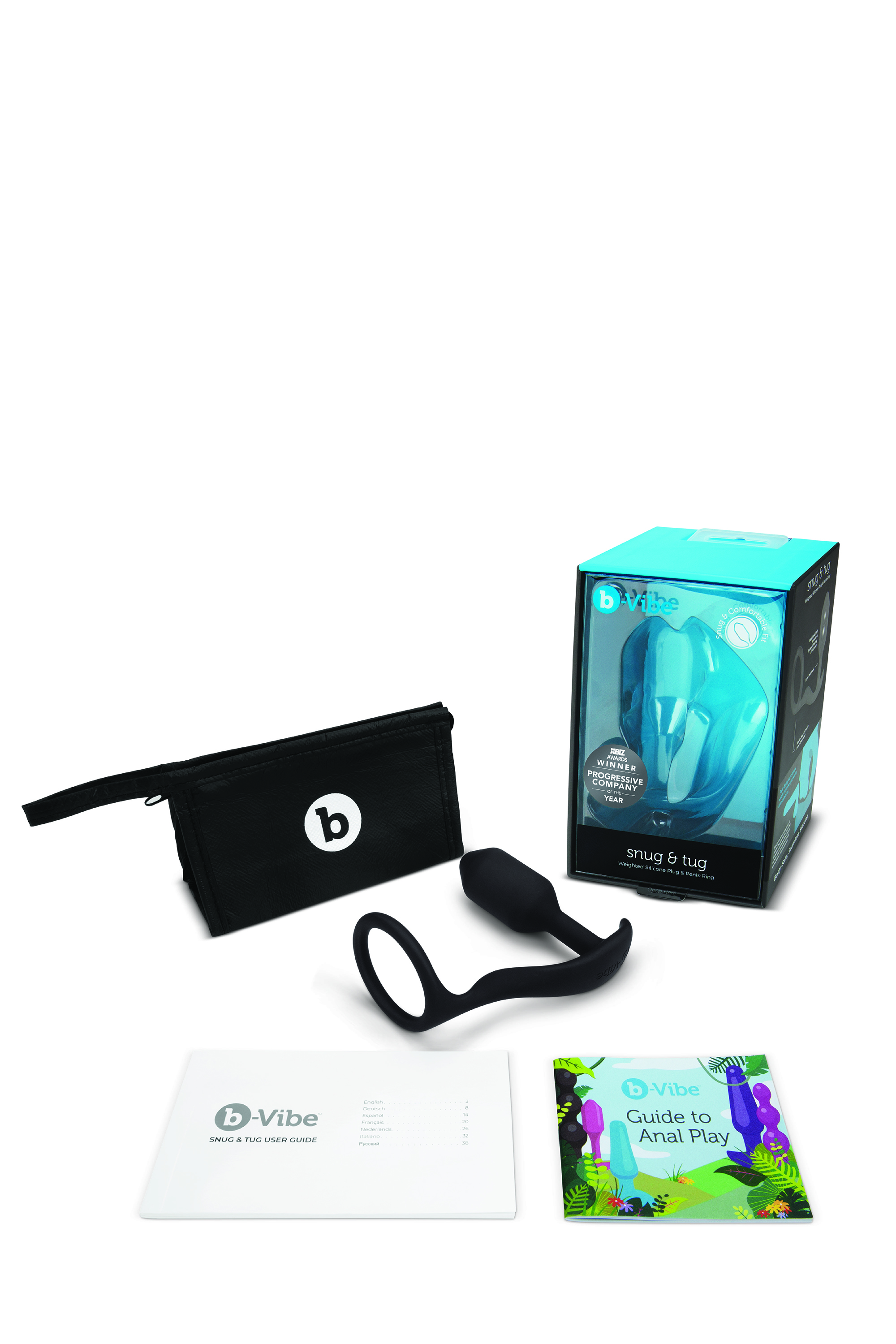 Анальна пробка з ерекційним кільцем Snug & Tug B-Vibe, силіконова, чорна
