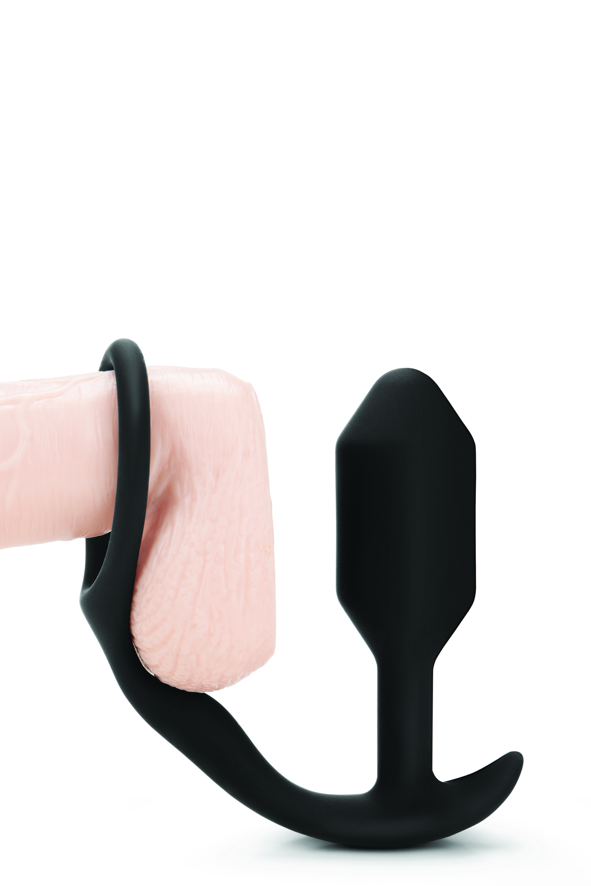 Анальна пробка з ерекційним кільцем Snug & Tug B-Vibe, силіконова, чорна