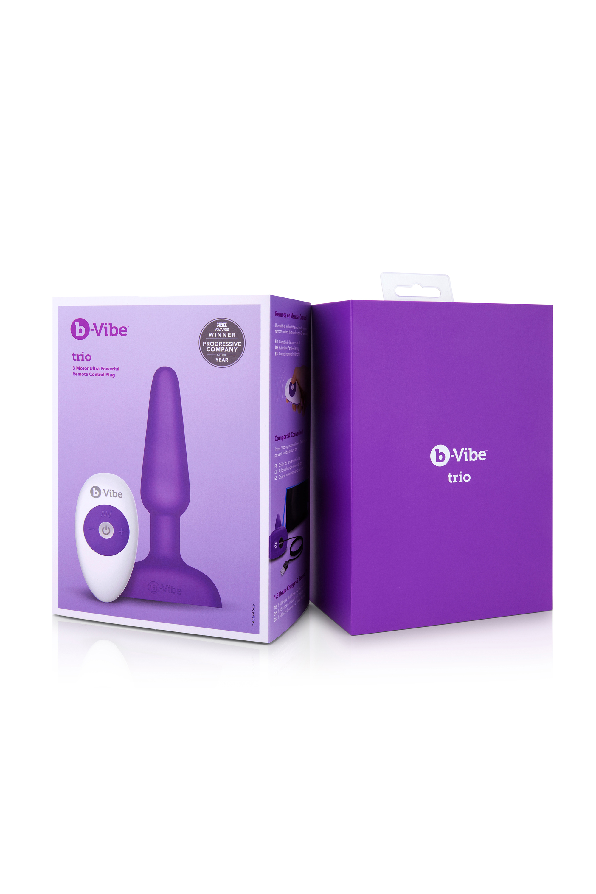 Анальная пробка с вибрацией и пультом, три мотора B-Vibe - Trio, фиолетовая